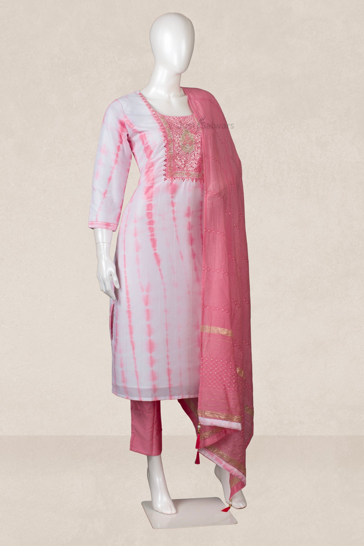 Pink and White Colour Straight Cut Salwar Suit -Salwar Suit- Just Salwars