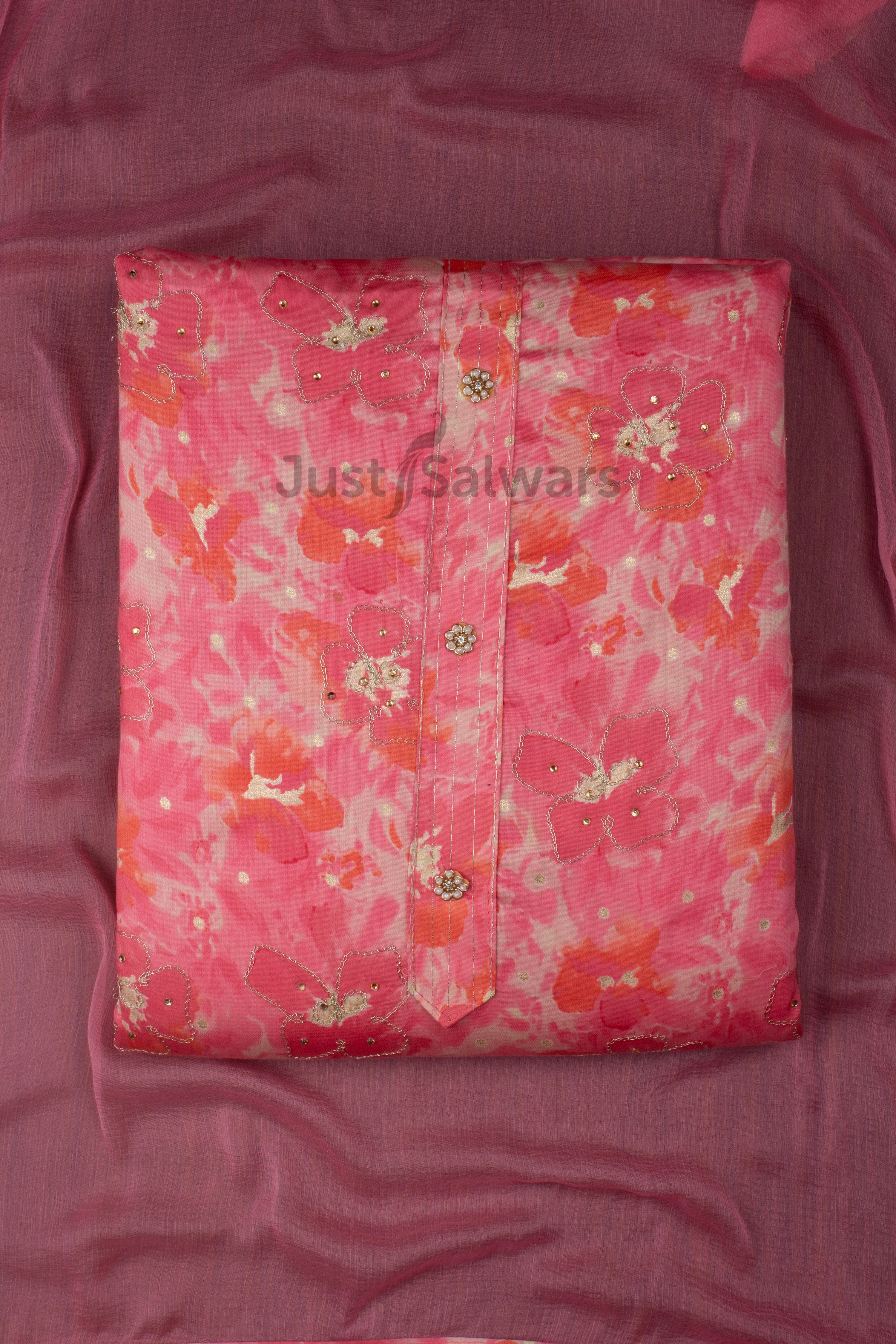 Pink Colour Dress Material -Dress Material- Just Salwars