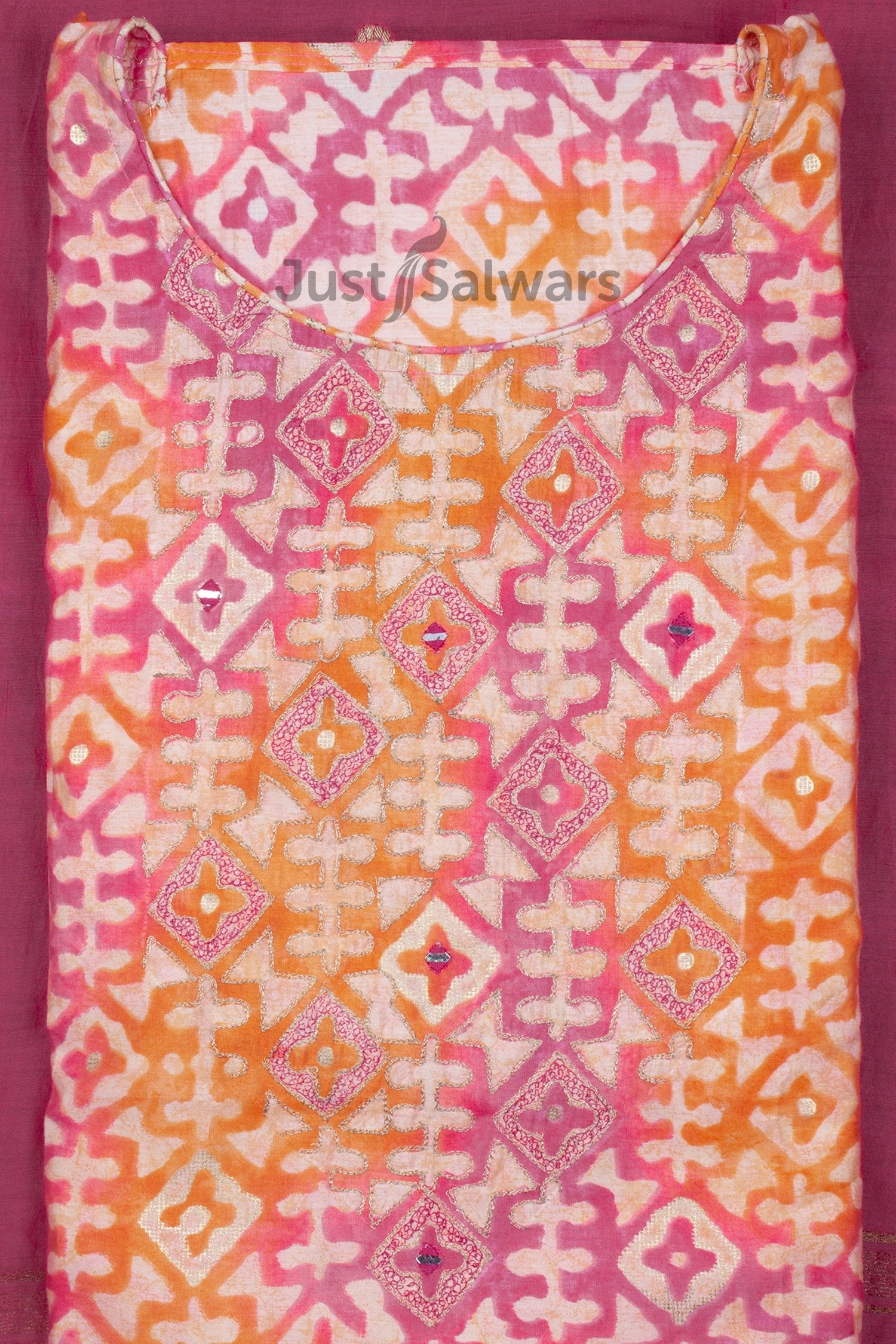 Pink Colour Muslin Dress Material with Silk Dupatta -Dress Material- Just Salwars