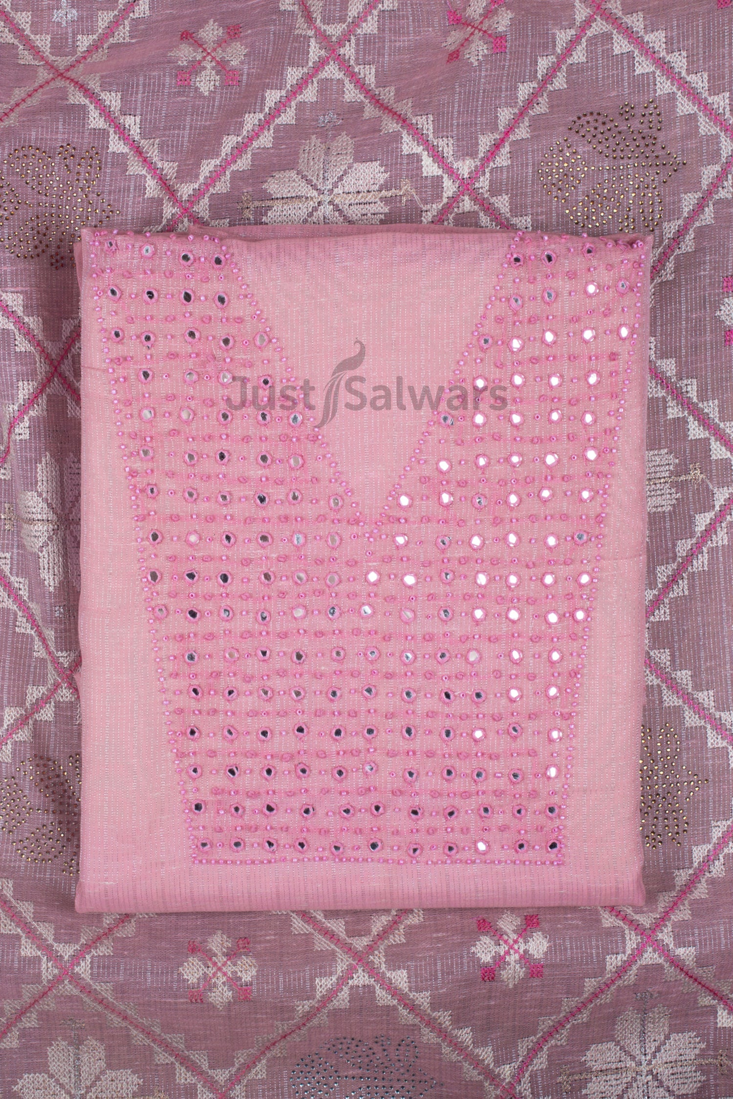 Pink Colour Tissue Silk Dress Material -Dress Material- Just Salwars