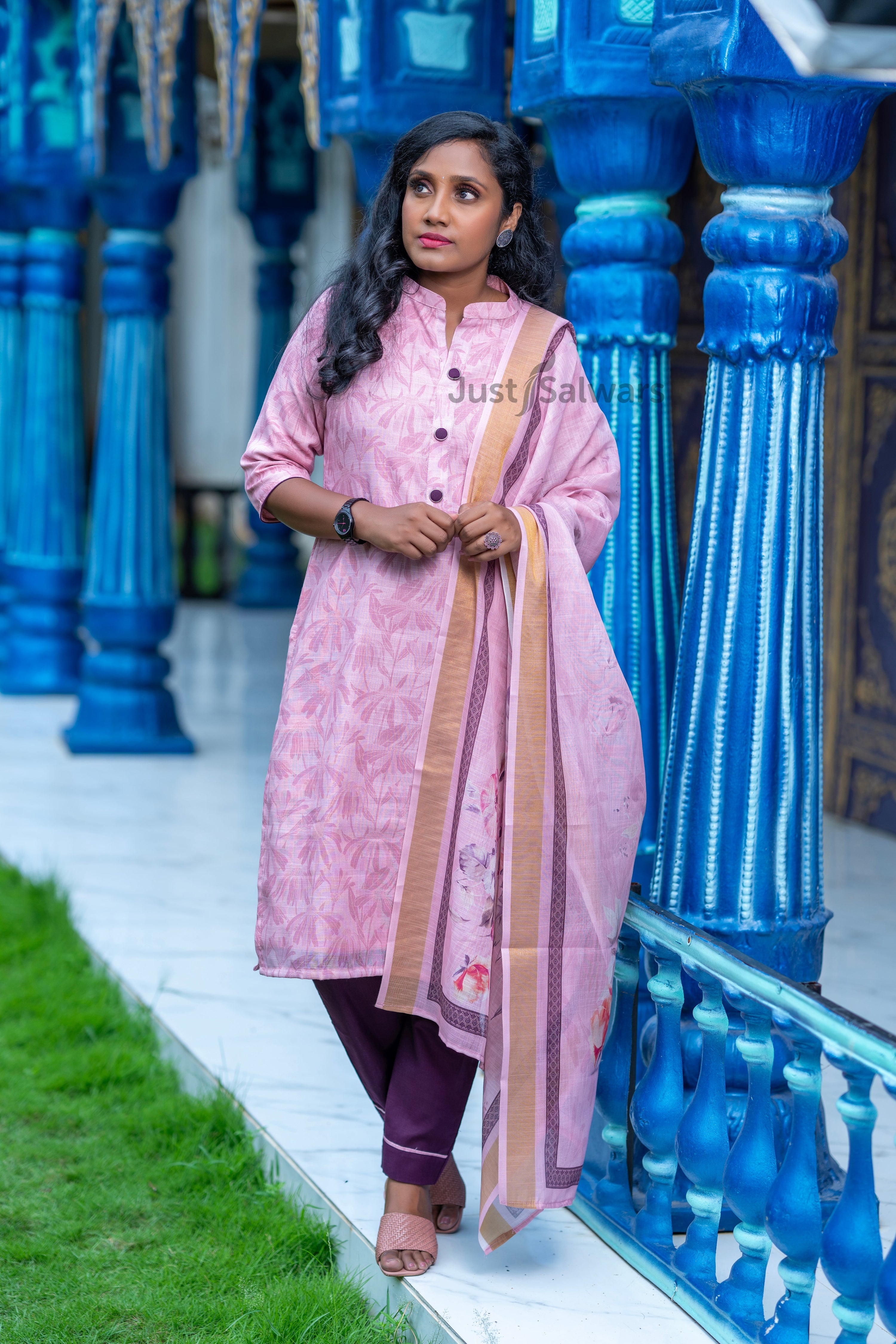 Pink Colour Unstitched Dress Material -Dress Material- Just Salwars