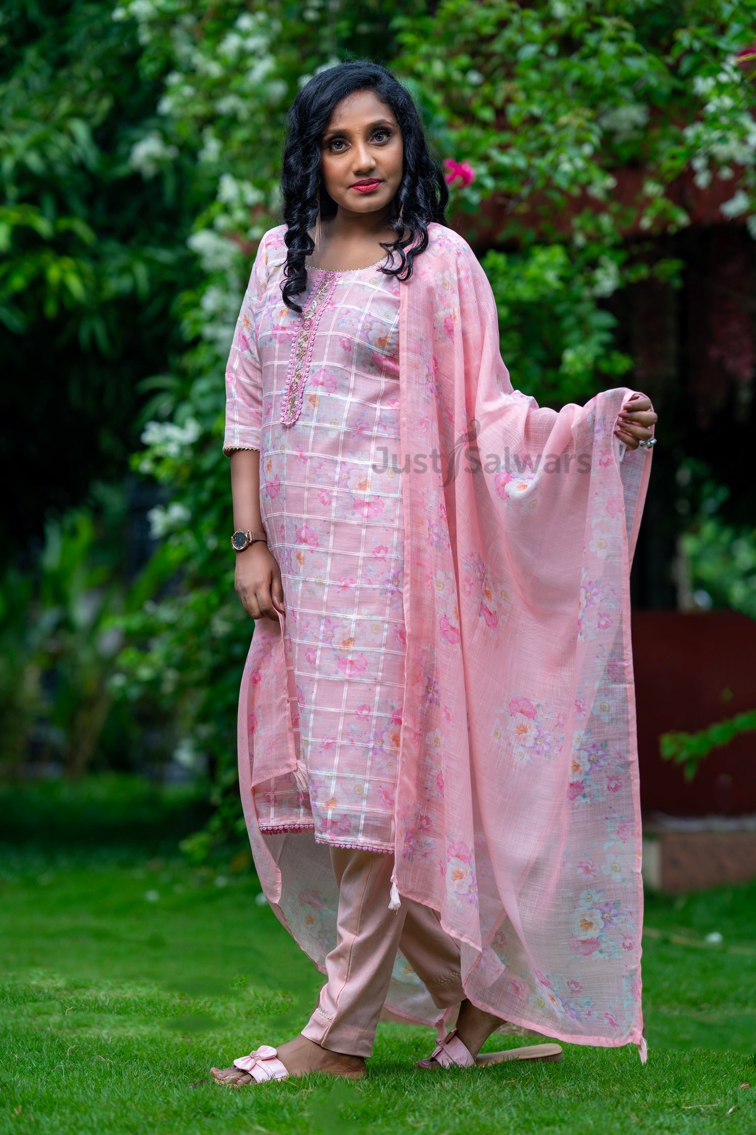 Pink Colour Unstitched Dress Material -Dress Material- Just Salwars