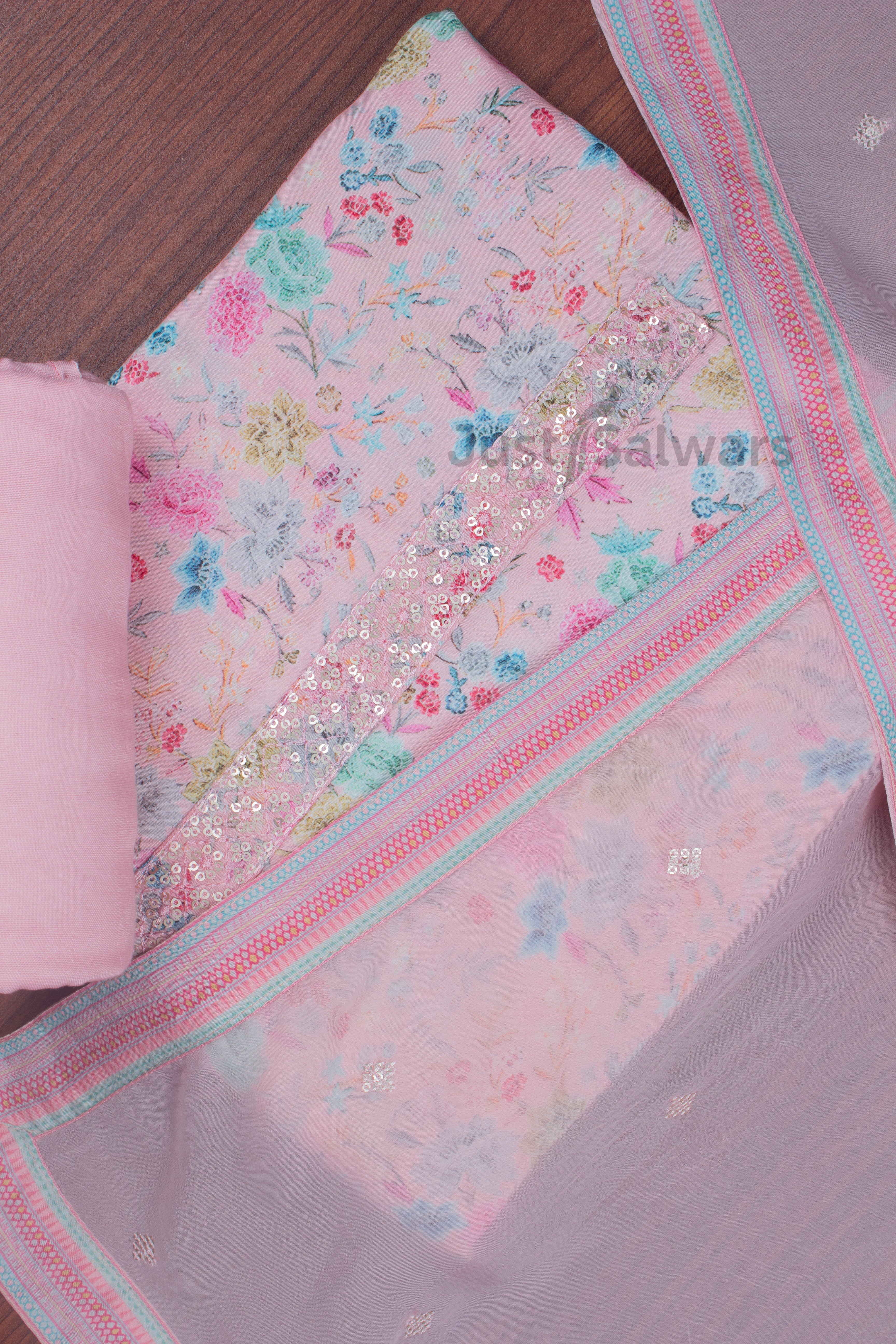 Pink Colour Unstitched Dress Material -Dress Material- Just Salwars