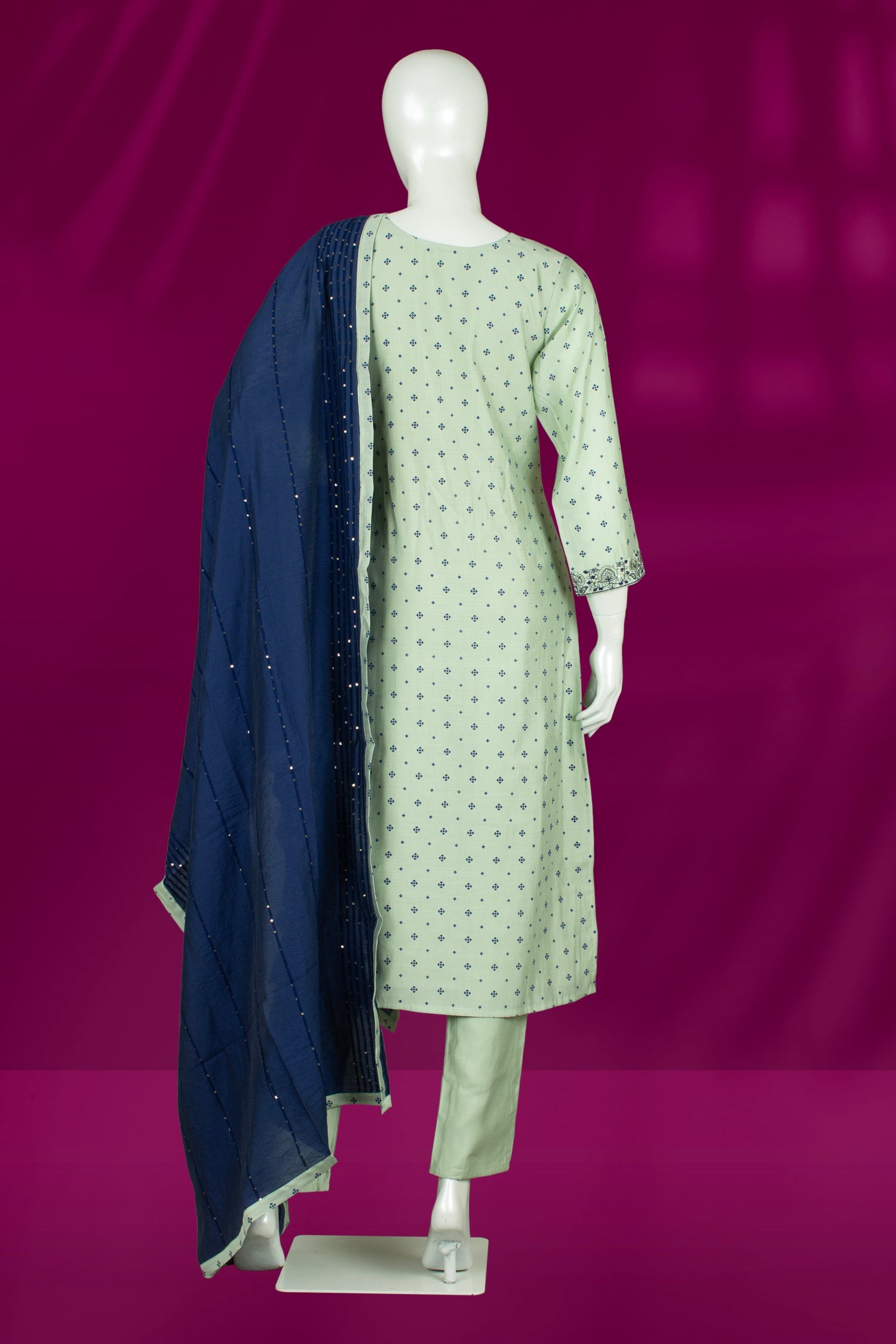 Pista Green and Blue Colour Straight Cut Salwar Suit -Salwar Suit- Just Salwars