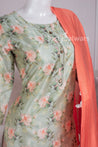 Pista Green and Orange Colour Silk Cotton Straight Cut Salwar Suit -Salwar Suit- Just Salwars