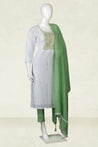 Pista Green and White Colour Straight Cut Salwar Suit -Salwar Suit- Just Salwars