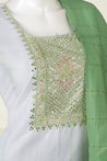Pista Green and White Colour Straight Cut Salwar Suit -Salwar Suit- Just Salwars