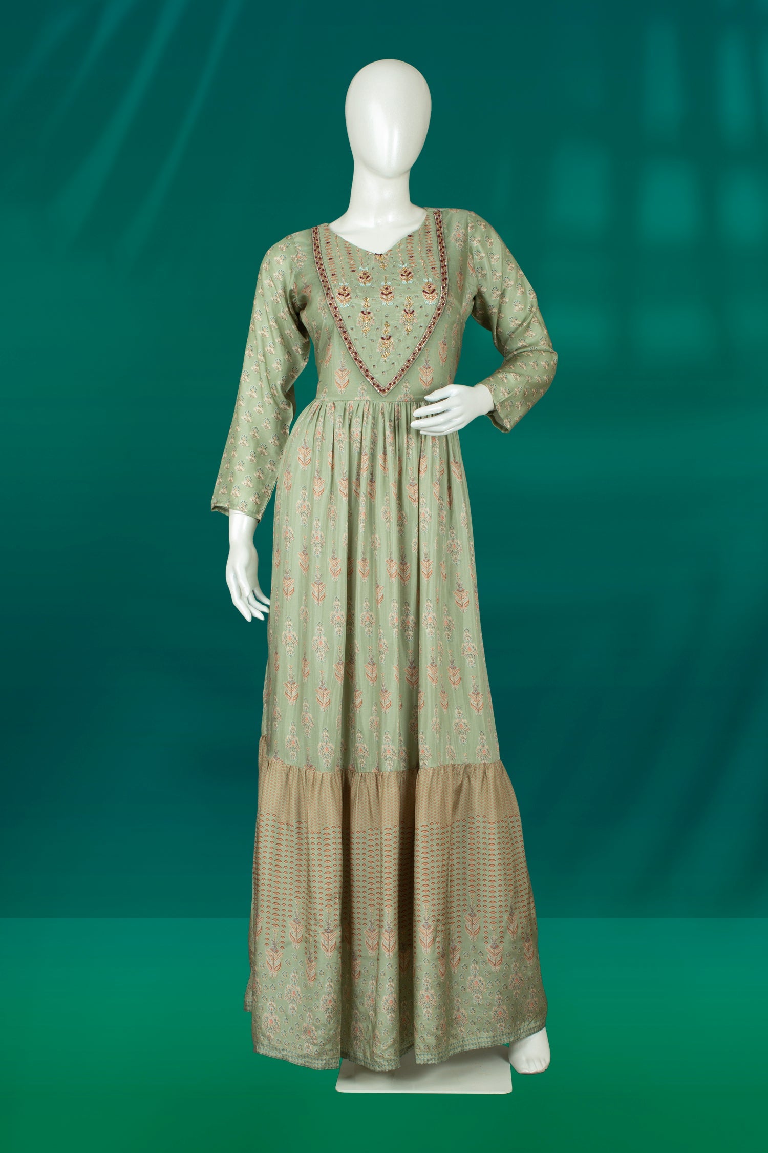 Pista Green Colour Anarkali Gown -Gown- Just Salwars