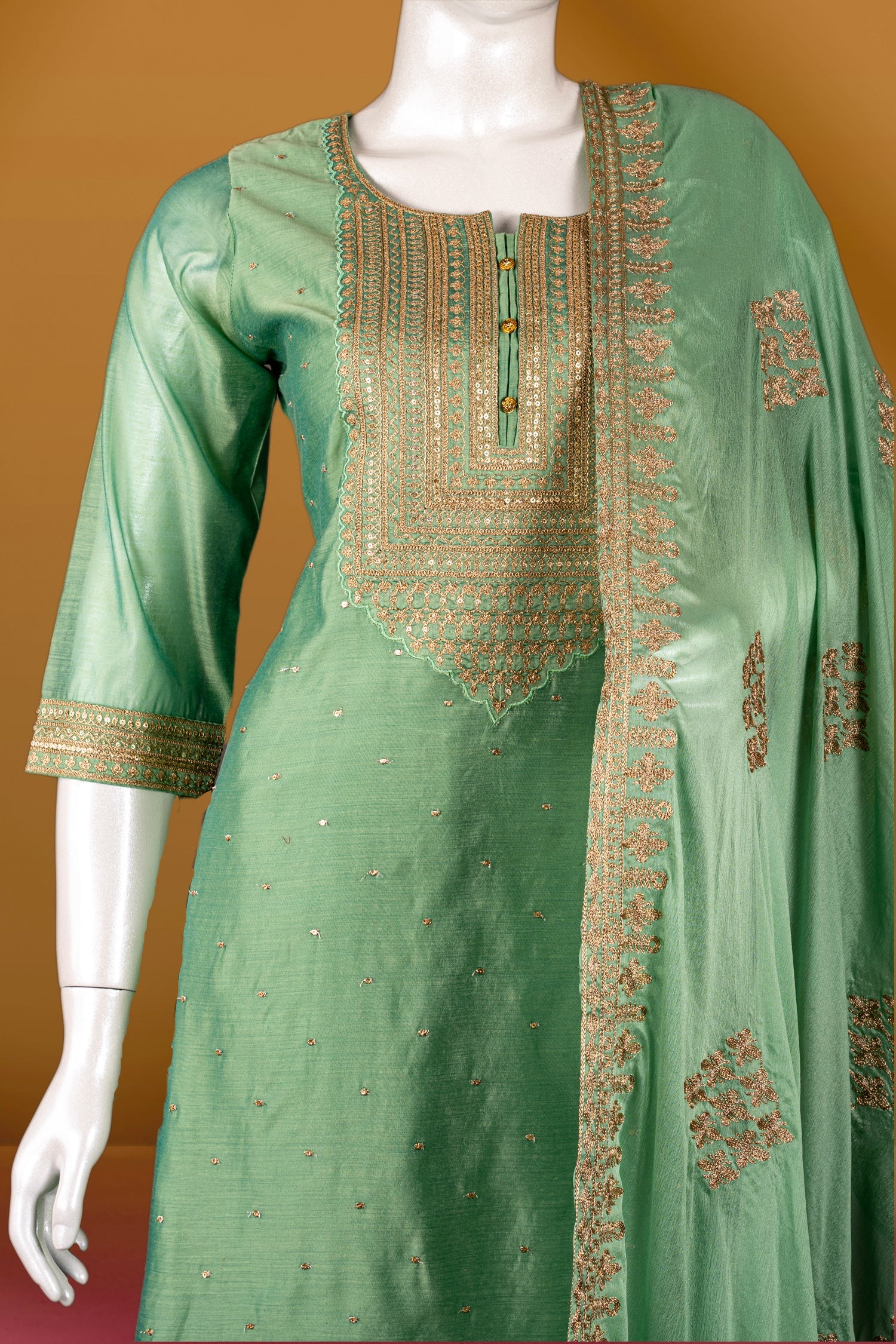 Pista Green Colour Straight Cut Salwar Suit -Salwar Suit- Just Salwars