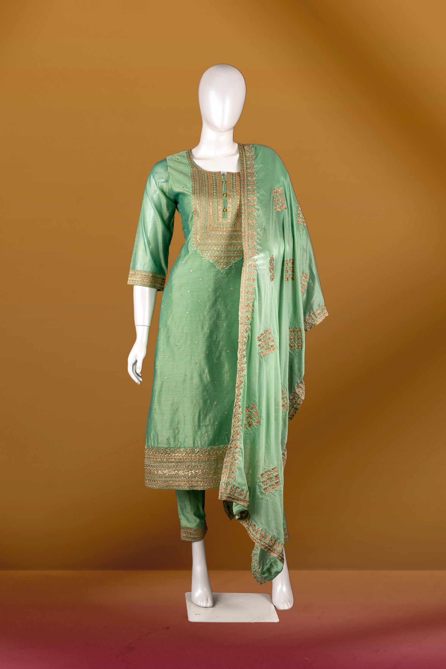 Pista Green Colour Straight Cut Salwar Suit -Salwar Suit- Just Salwars
