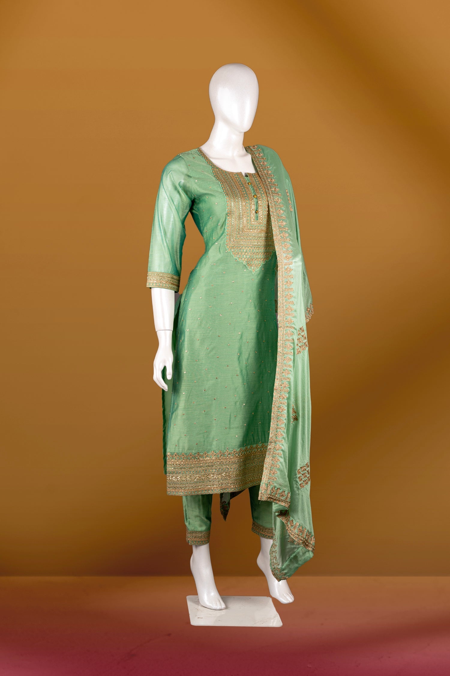 Pista Green Colour Straight Cut Salwar Suit -Salwar Suit- Just Salwars