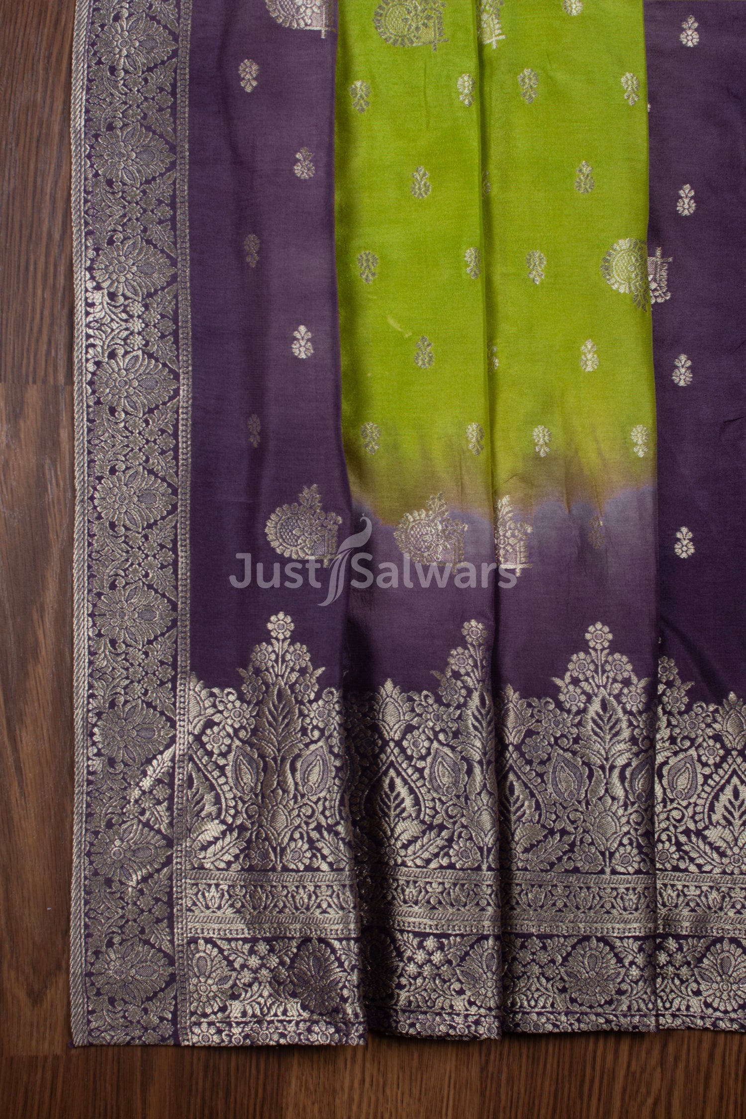 Purple and Green Colour Muslin Dress Material -Dress Material- Just Salwars