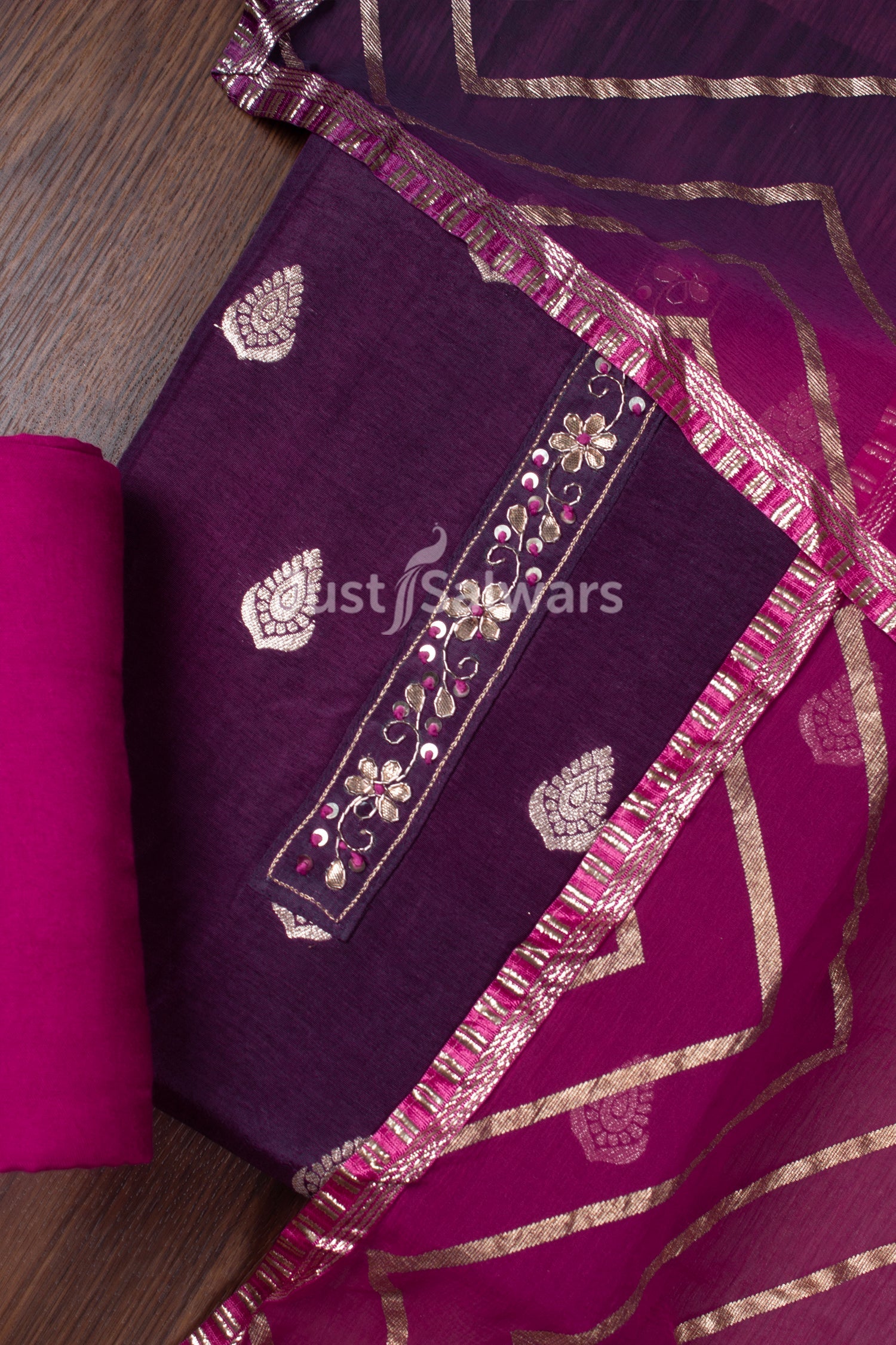 Purple and Pink Colour Rayon Dress Material -Dress Material- Just Salwars