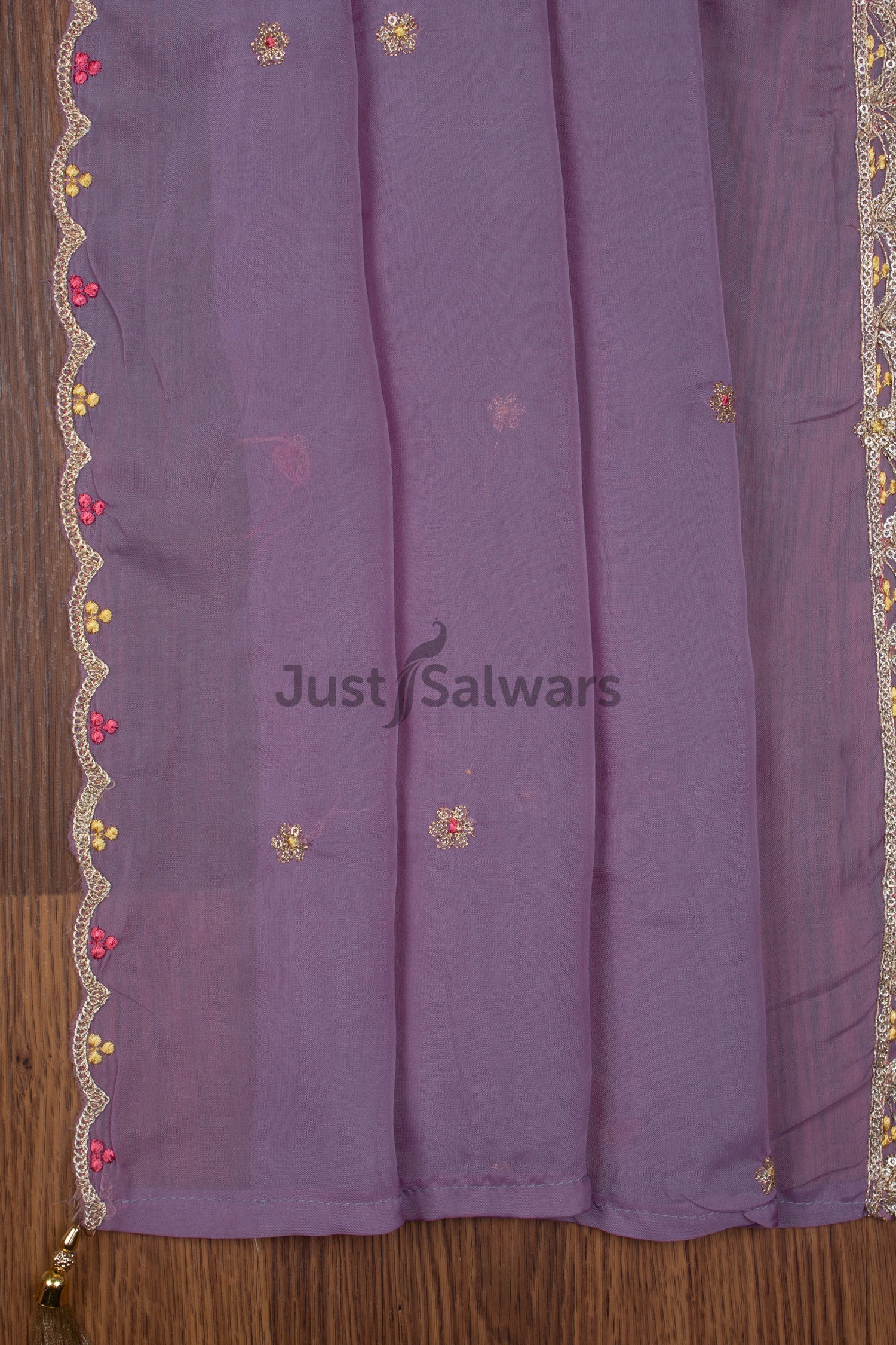 Purple Colour Floral Organza Dress Material -Dress Material- Just Salwars