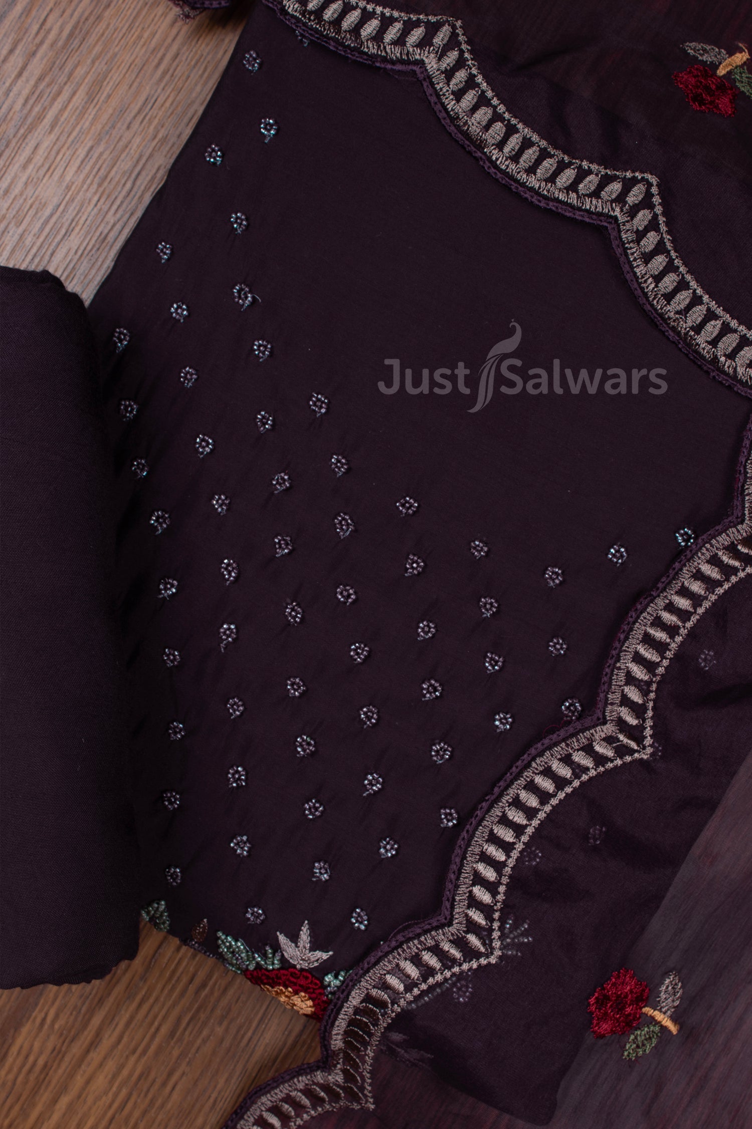 Purple Colour Muslin Dress Material with Organza Dupatta -Dress Material- Just Salwars