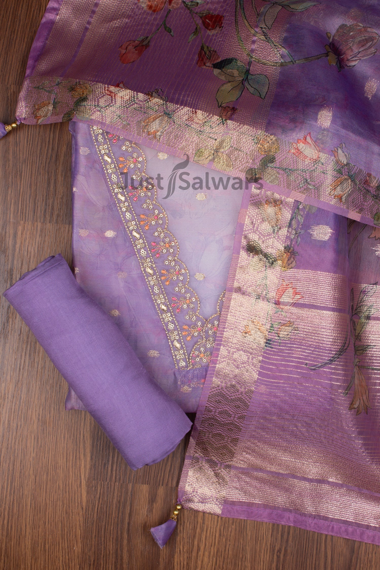 Purple Colour Organza Dress Material -Dress Material- Just Salwars