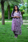 Purple Colour Muslin Semi Stitched Dress Material with Organza Duppatta