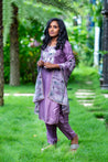 Purple Colour Muslin Semi Stitched Dress Material with Organza Duppatta