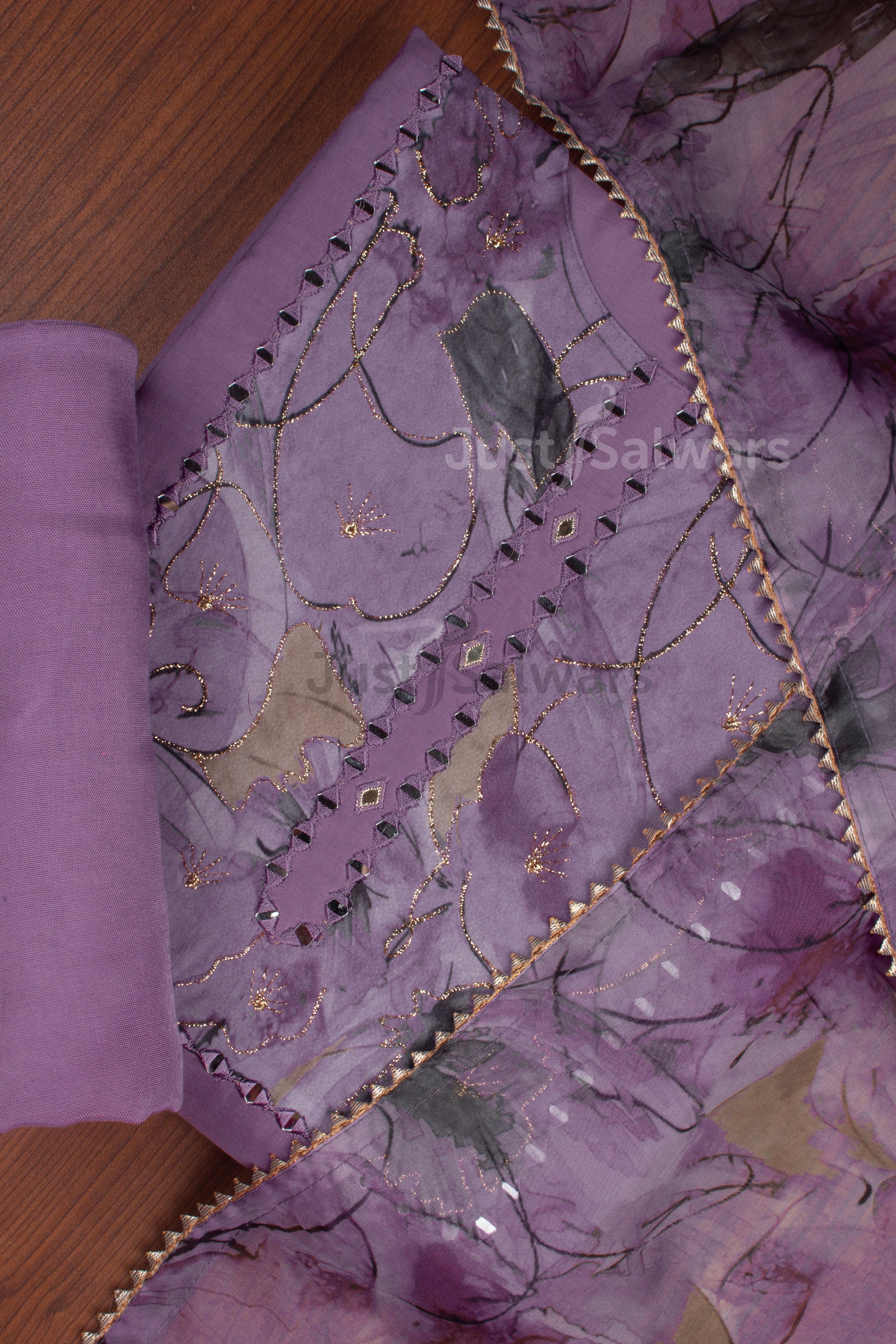 Purple Colour Organza Silk Semi Stitched Dress Material -Dress Material- Just Salwars