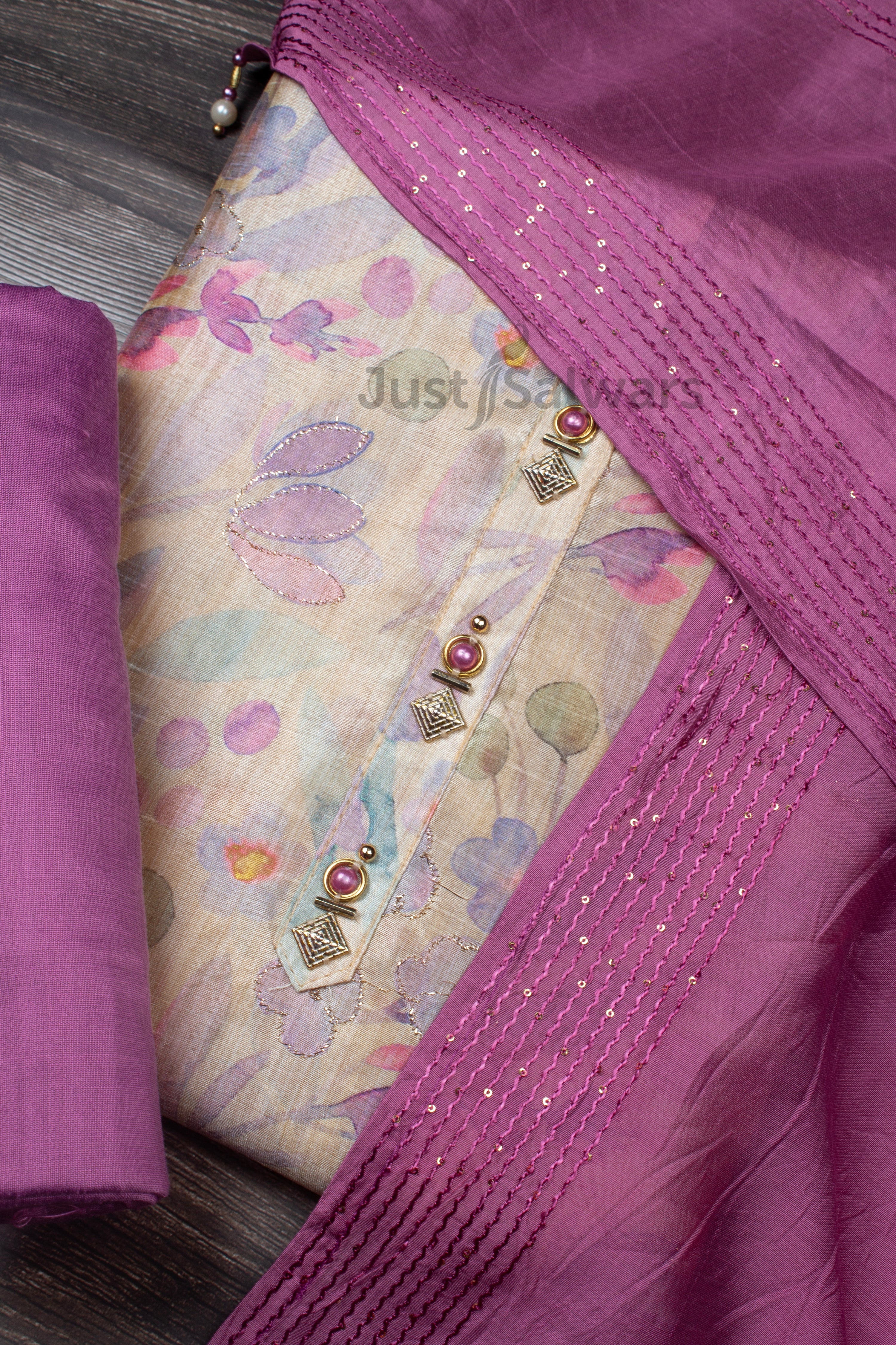 Purple Colour Silk Cotton Unstitched Dress Material -Dress Material- Just Salwars