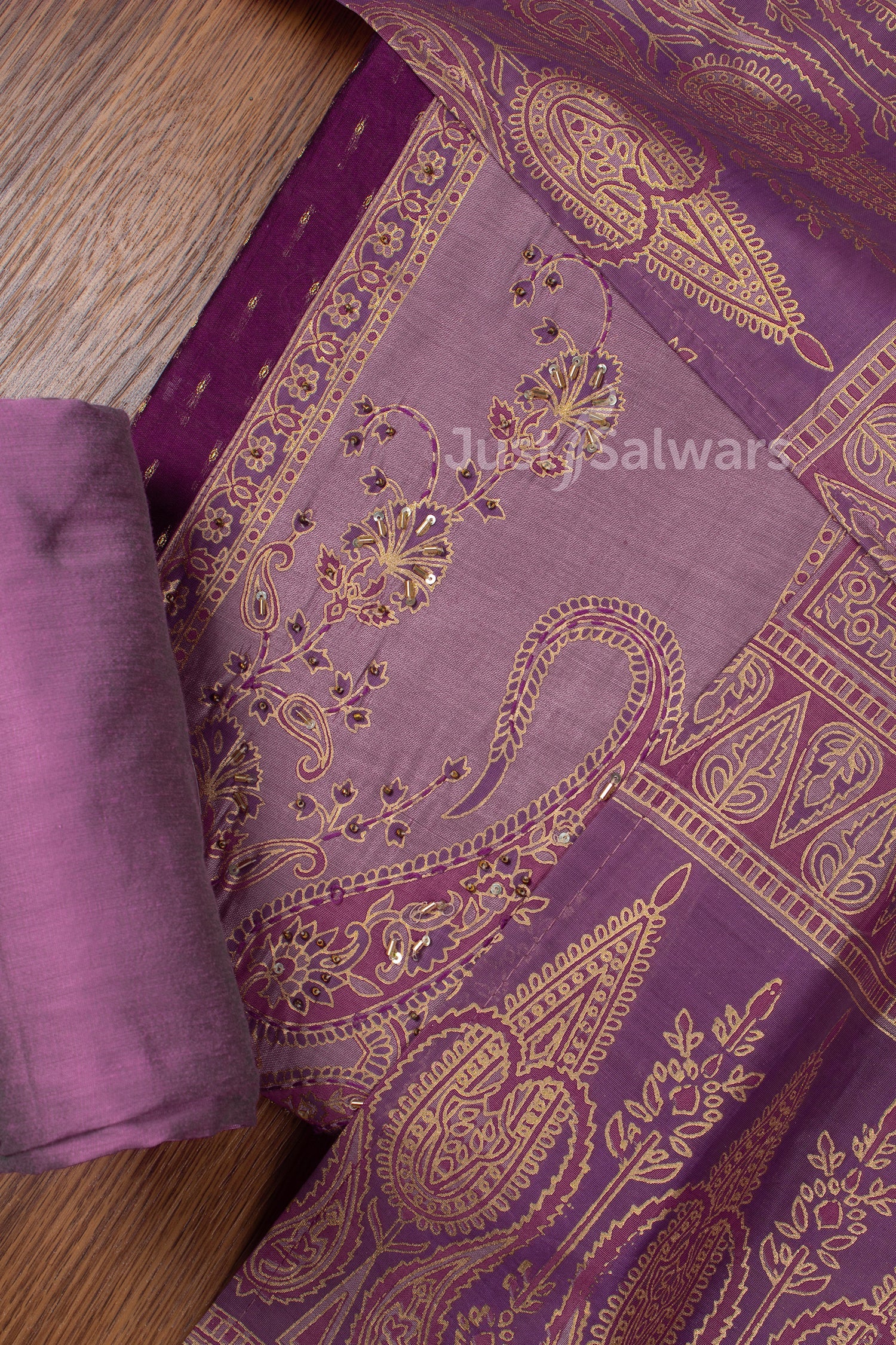 Purple Colour Silk Cotton Unstitched Dress Material with Silk Dupatta -Dress Material- Just Salwars