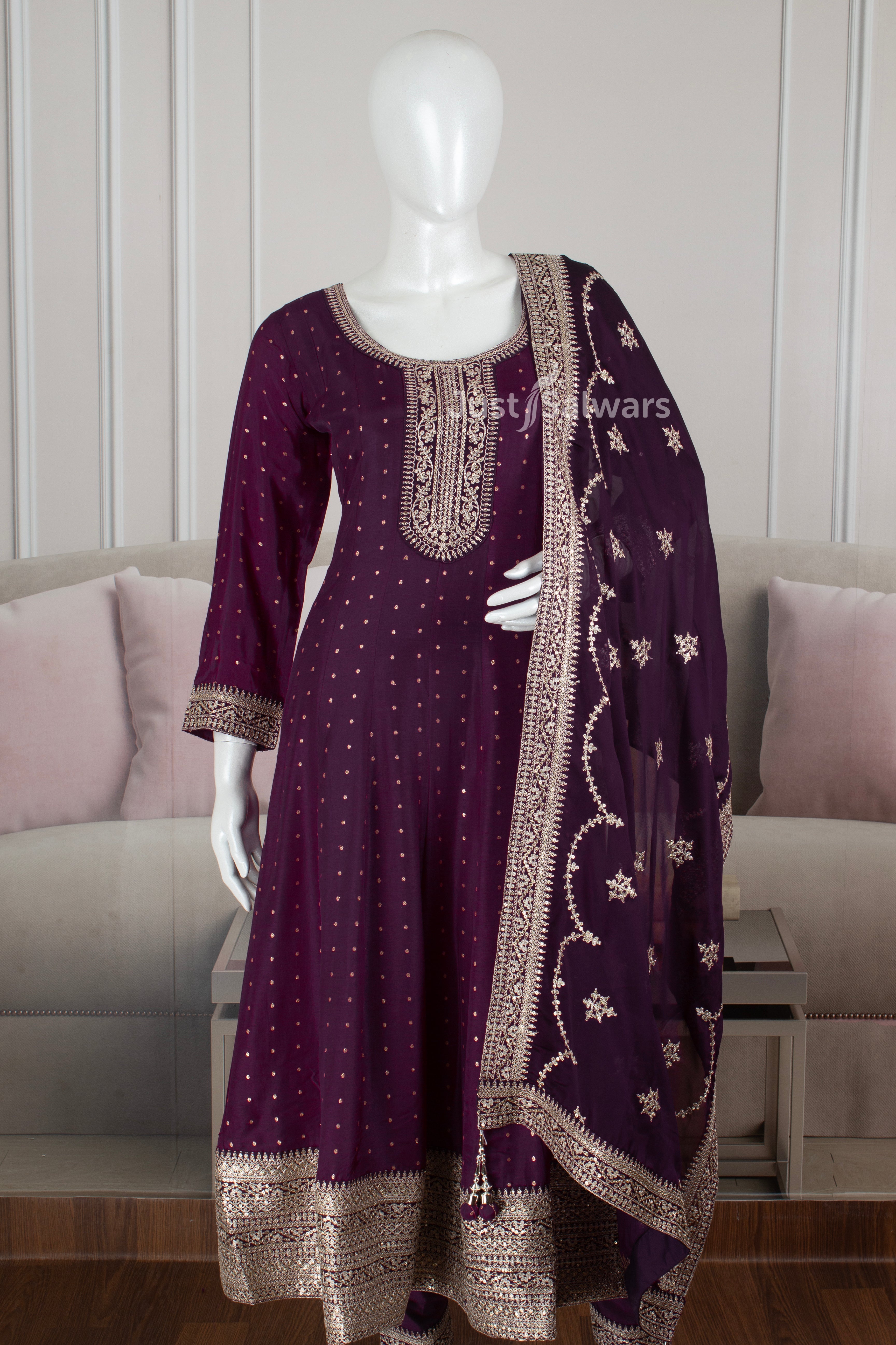 Purple Colour Soft Silk Anarkali Suit Set -Anarkali- Just Salwars
