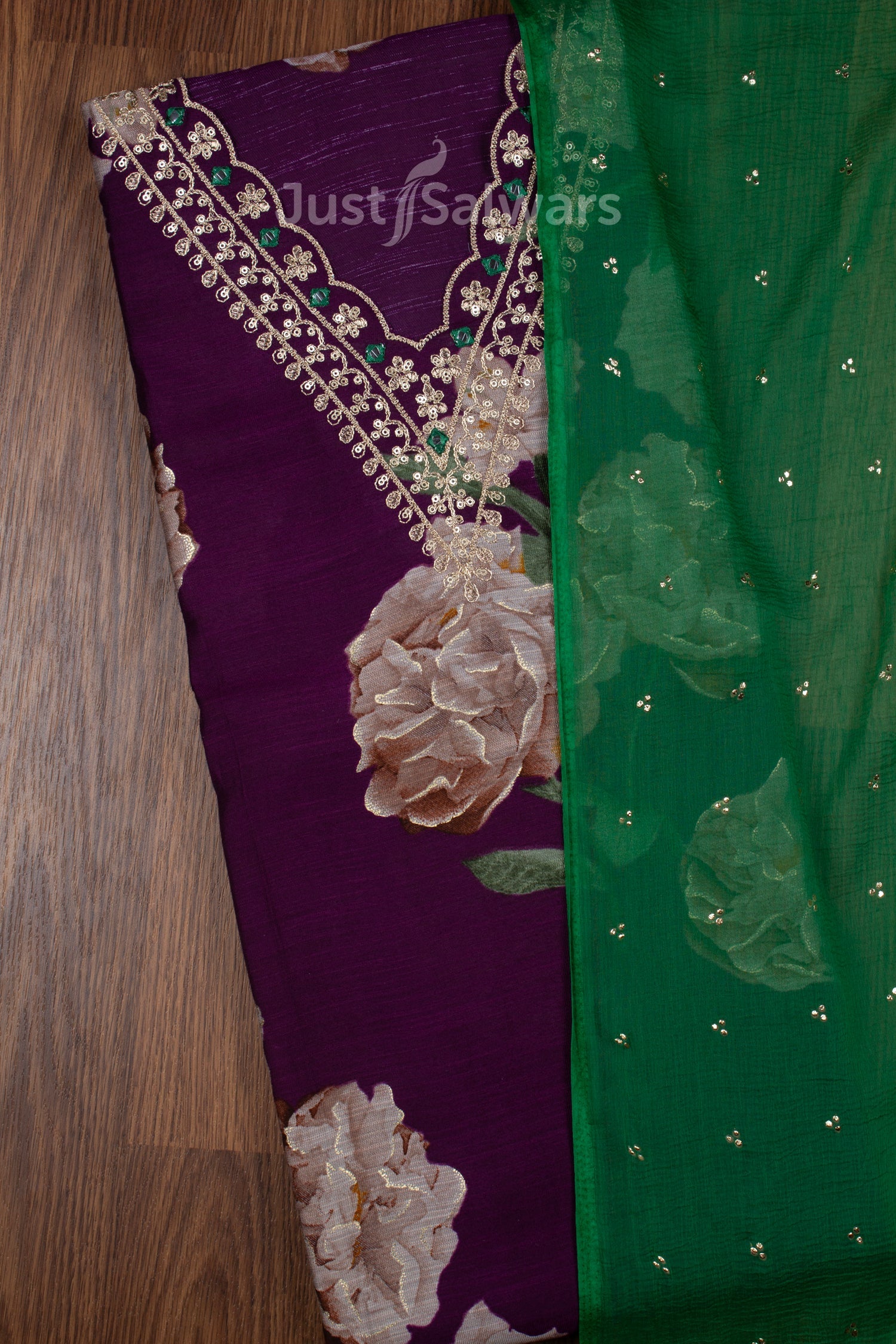 Buy Purple Hand Work Pure Silk Punjabi Dress Material Online