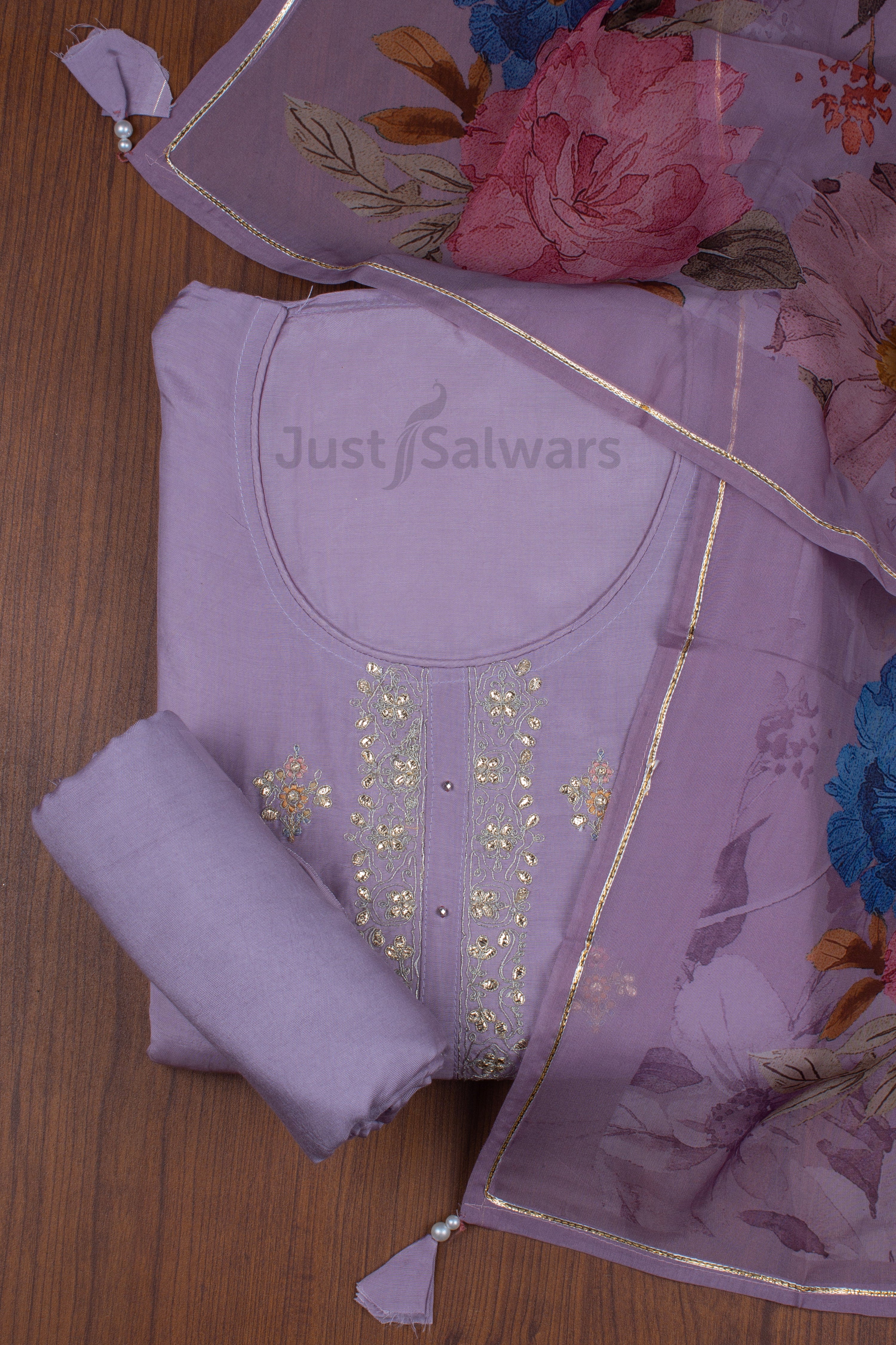 Purple Colour Unstitched Dress Material -Dress Material- Just Salwars