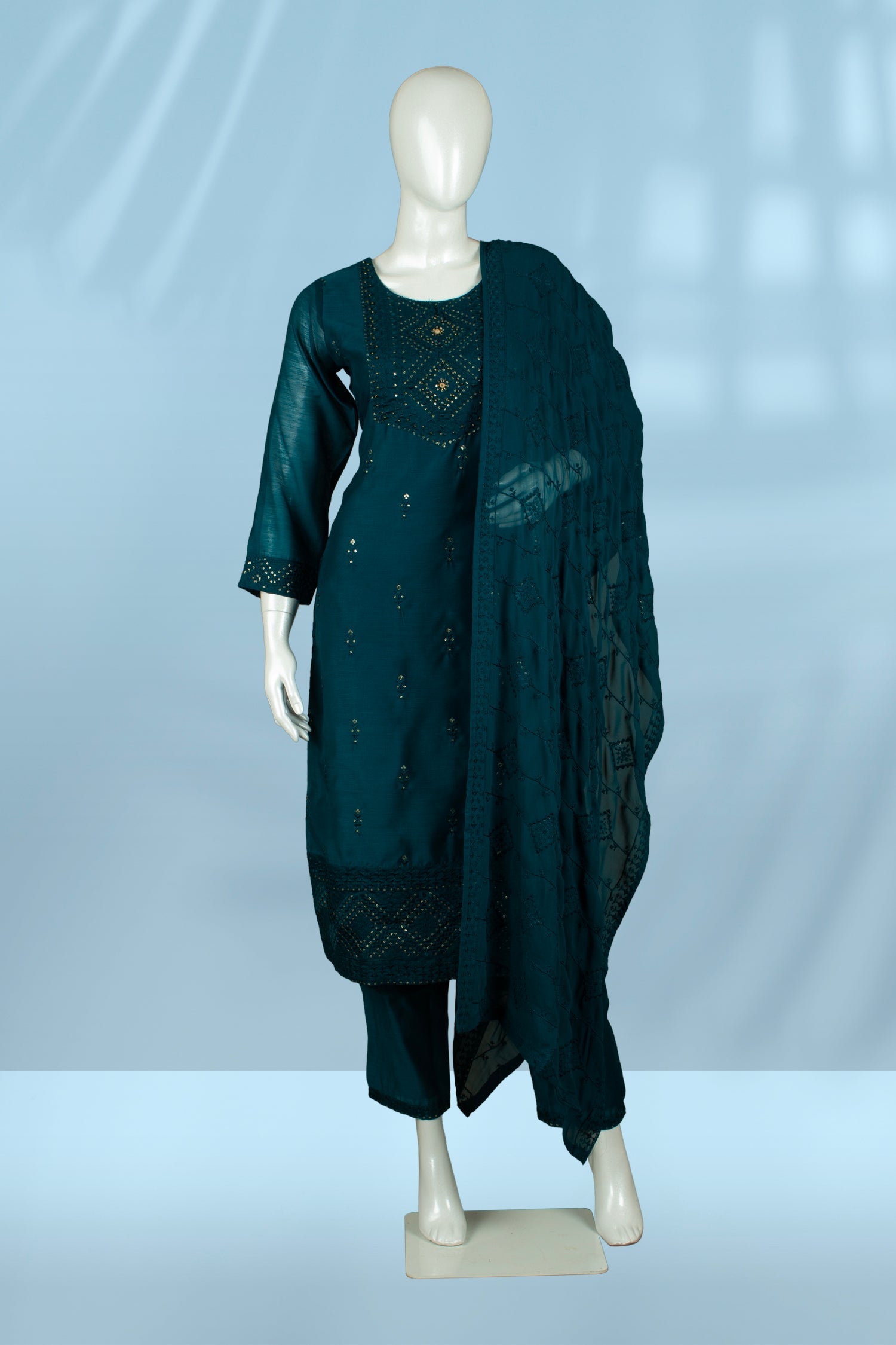Rama Blue Colour Straight Cut Salwar Suit -Salwar Suit- Just Salwars