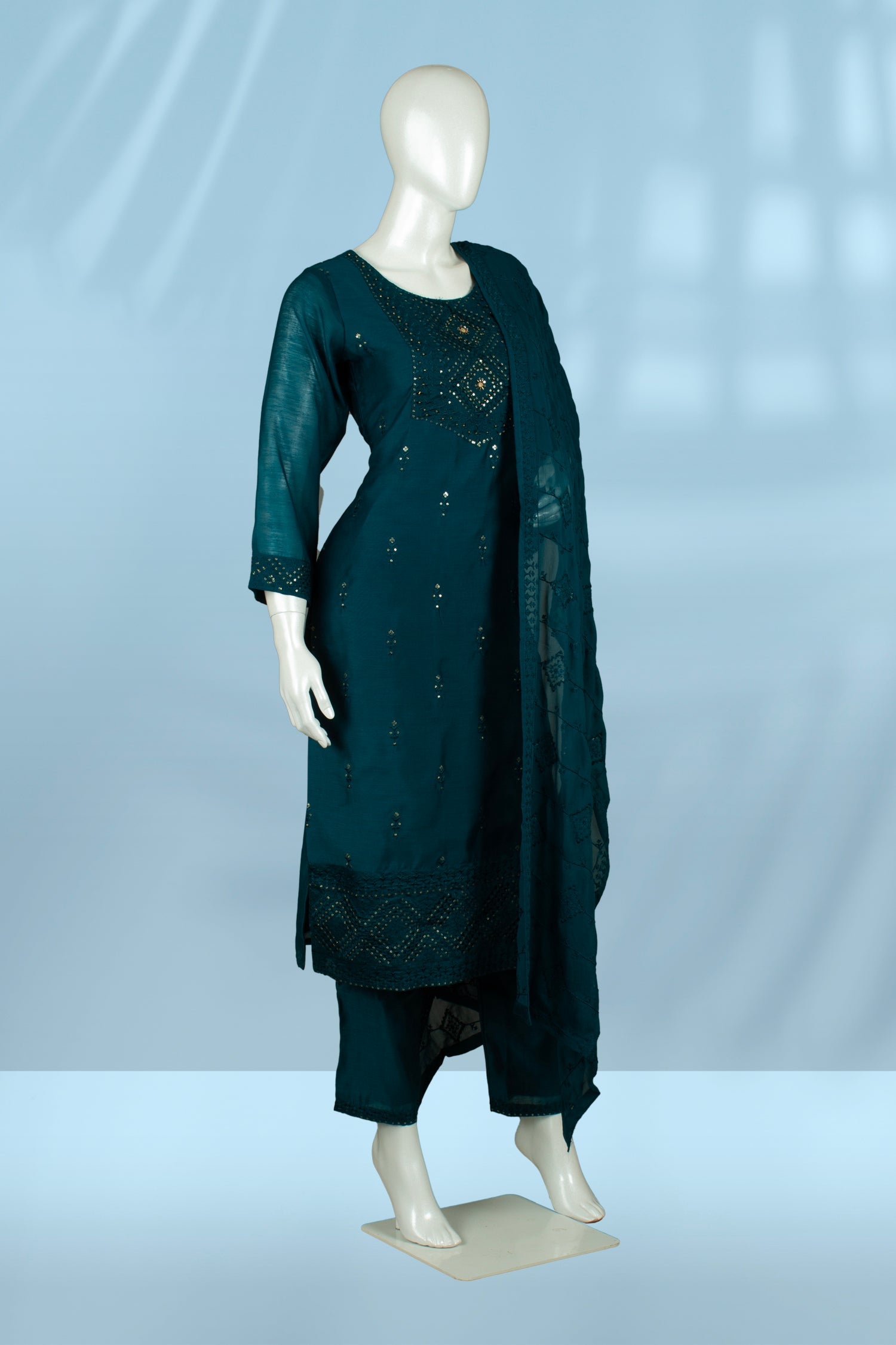 Rama Blue Colour Straight Cut Salwar Suit -Salwar Suit- Just Salwars