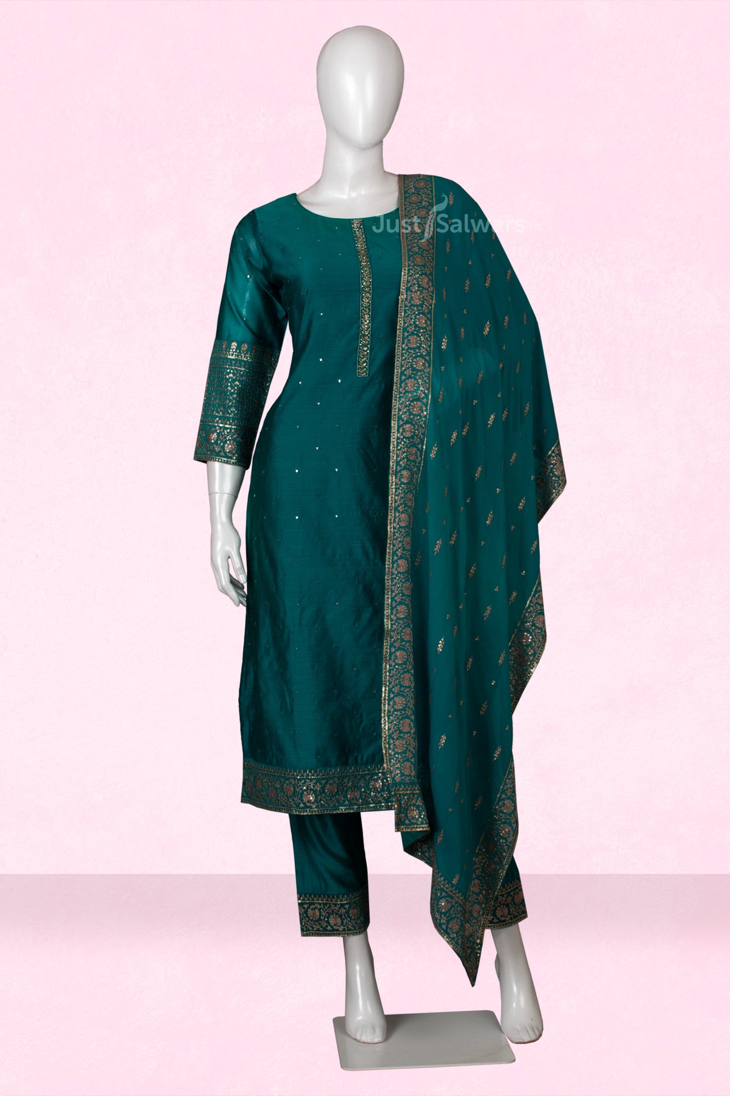 Rama Colour Straight Cut Salwar Suit -Salwar Suit- Just Salwars