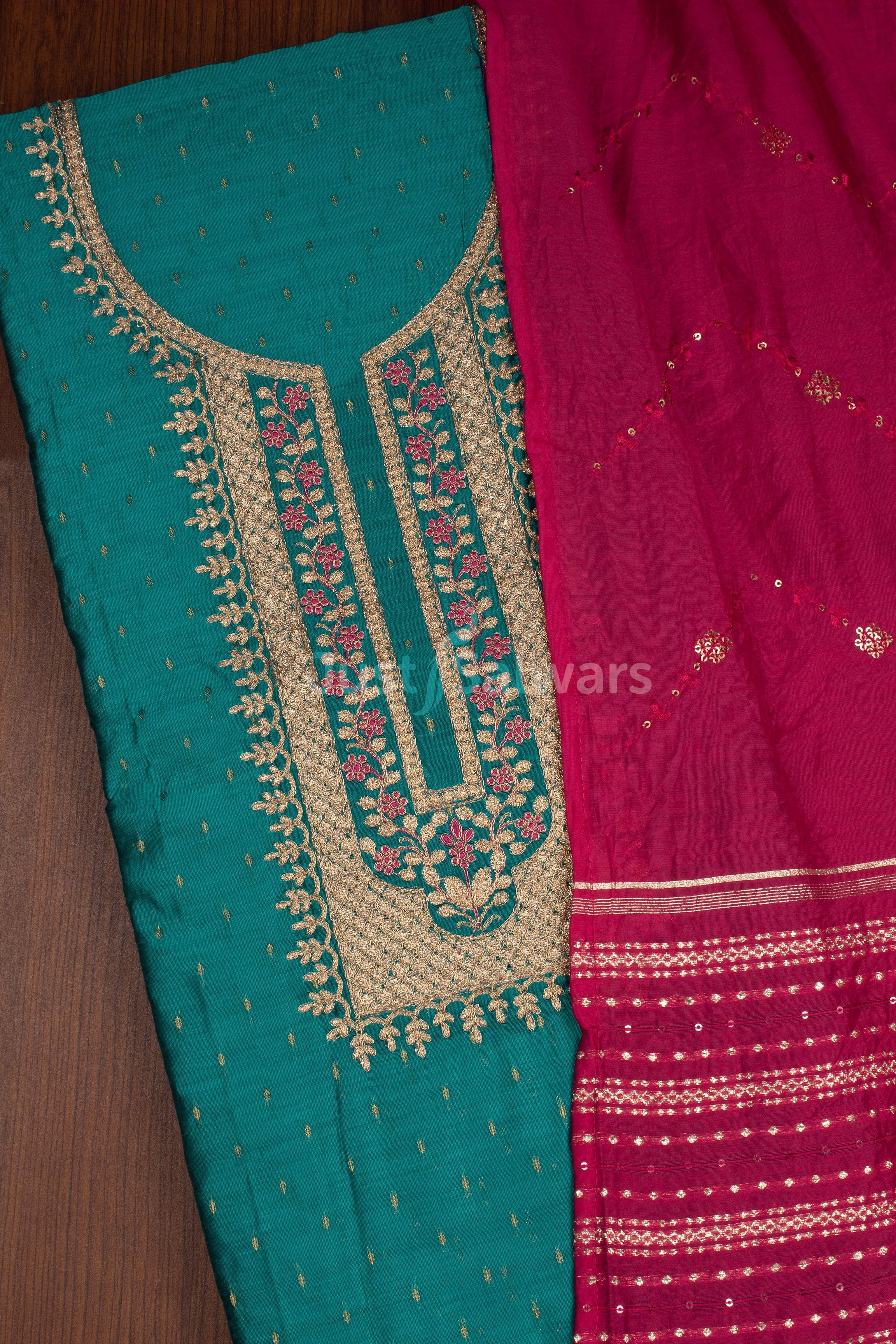 Rama Colour Unstitched Dress Material -Dress Material- Just Salwars