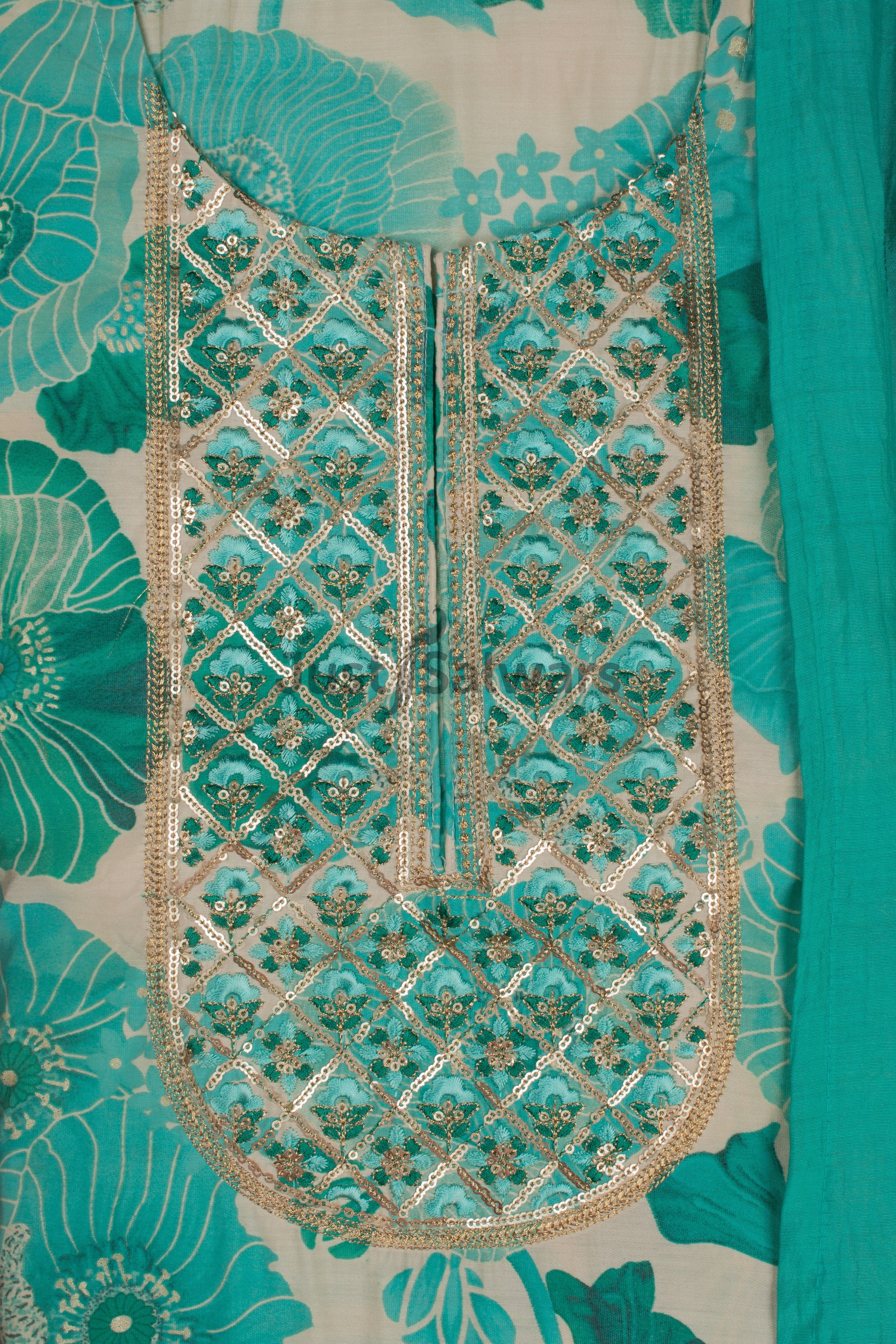Rama Colour Unstitched Dress Material -Dress Material- Just Salwars