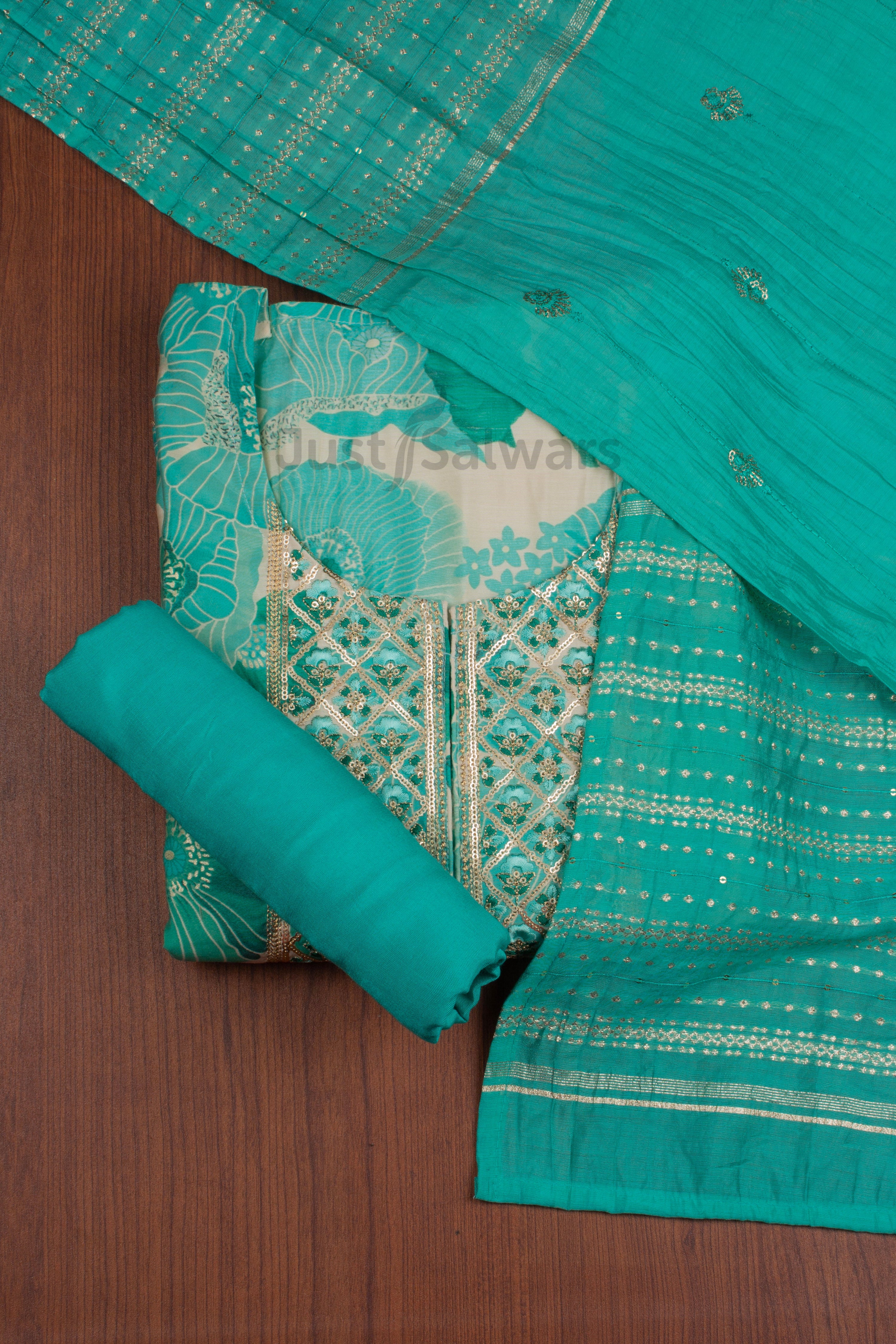Rama Colour Unstitched Dress Material -Dress Material- Just Salwars