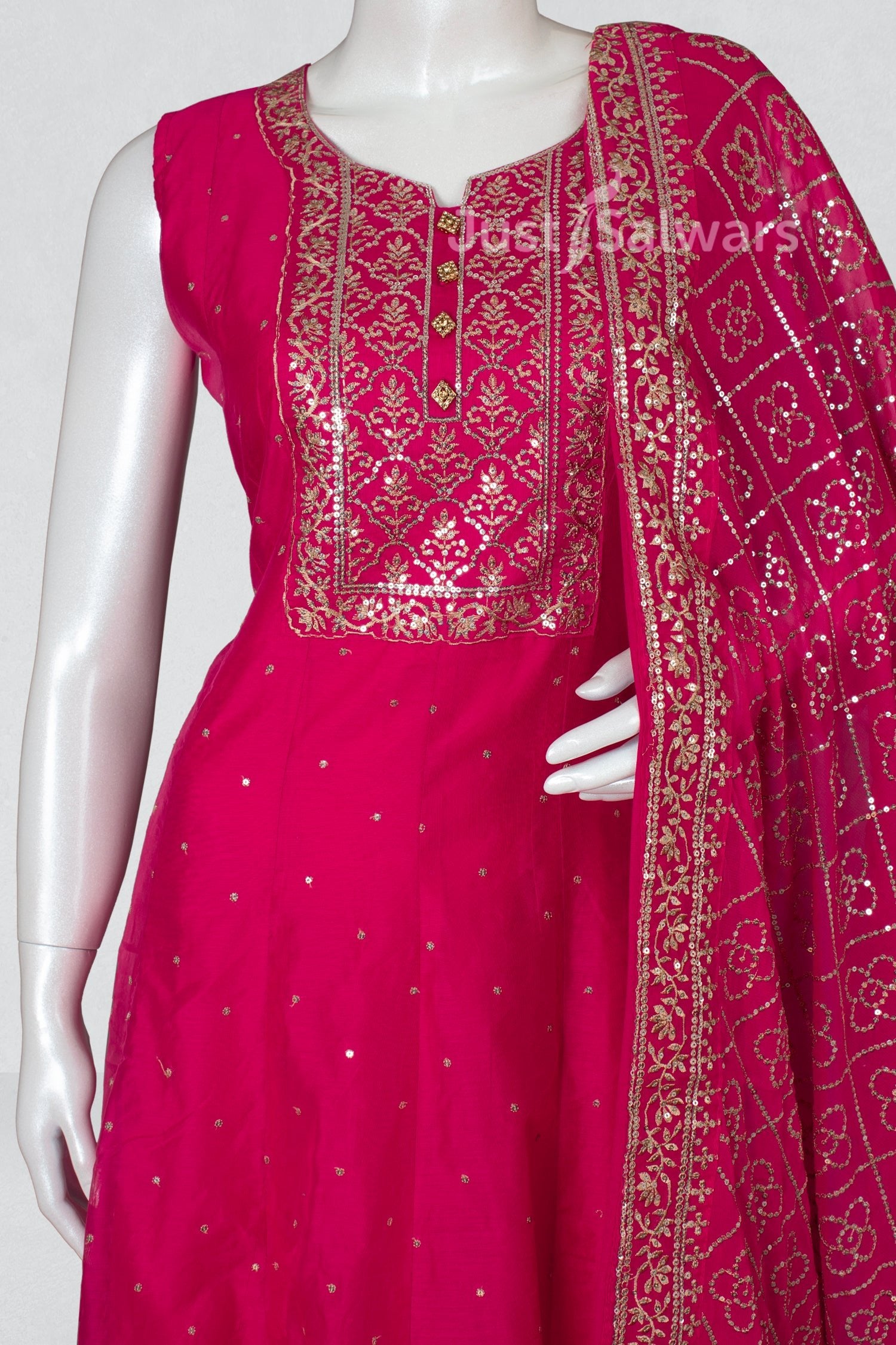 Rani Pink Colour Anarkali Suit Set -Anarkali- Just Salwars
