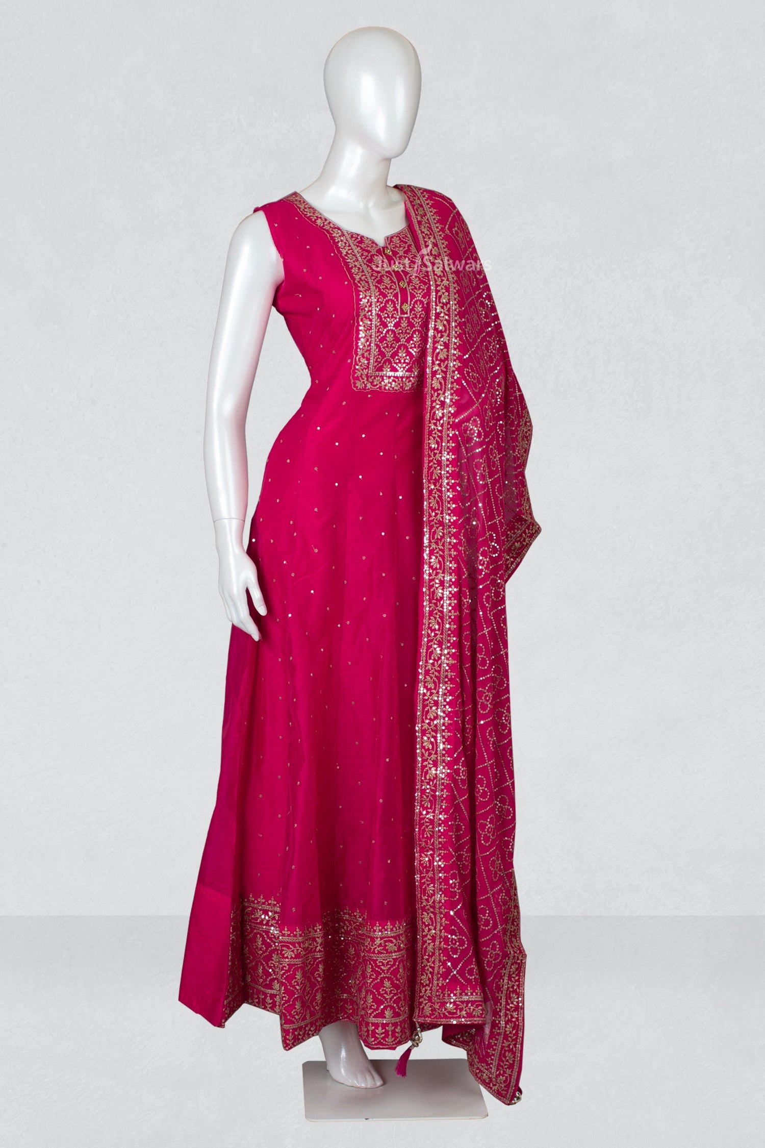 Rani Pink Colour Anarkali Suit Set -Anarkali- Just Salwars