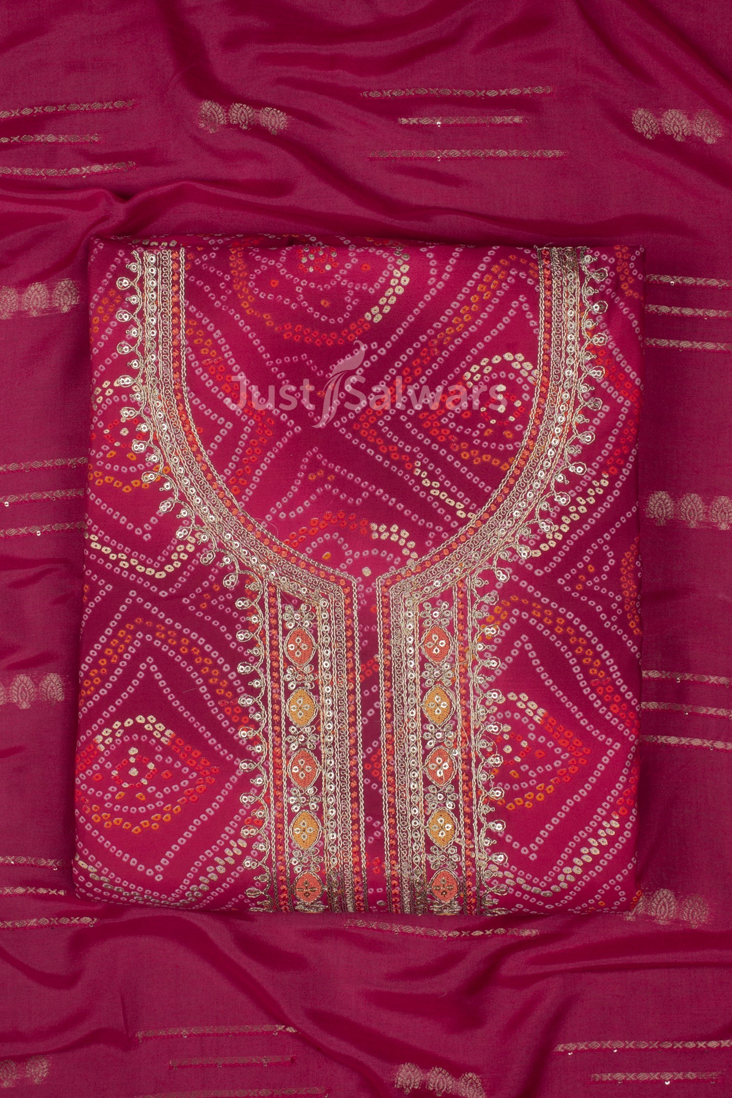 Rani Pink Colour Muslin Dress Material -Dress Material- Just Salwars