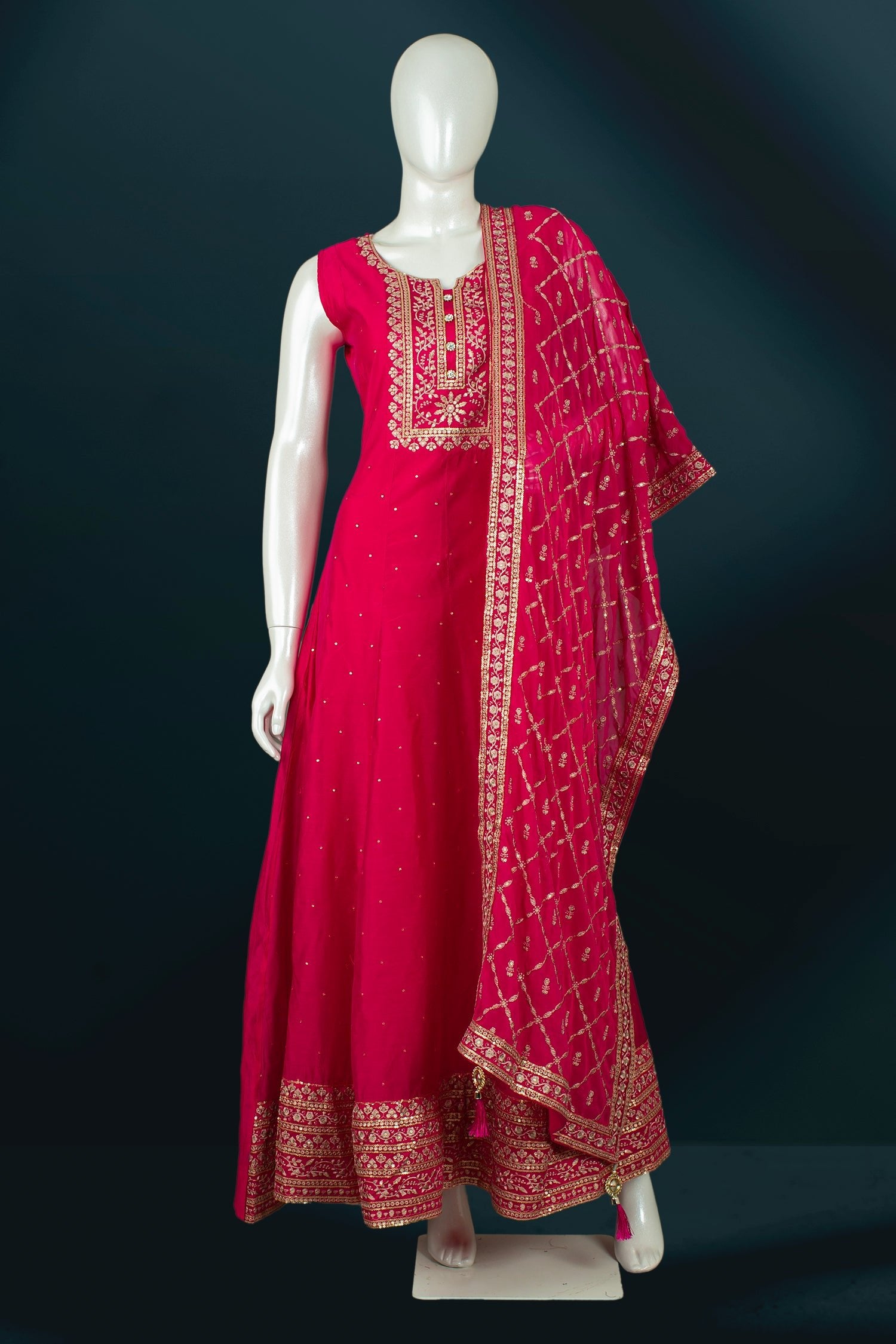 Rani Pink Colour Sequin Anarkali Suit Set -Anarkali- Just Salwars
