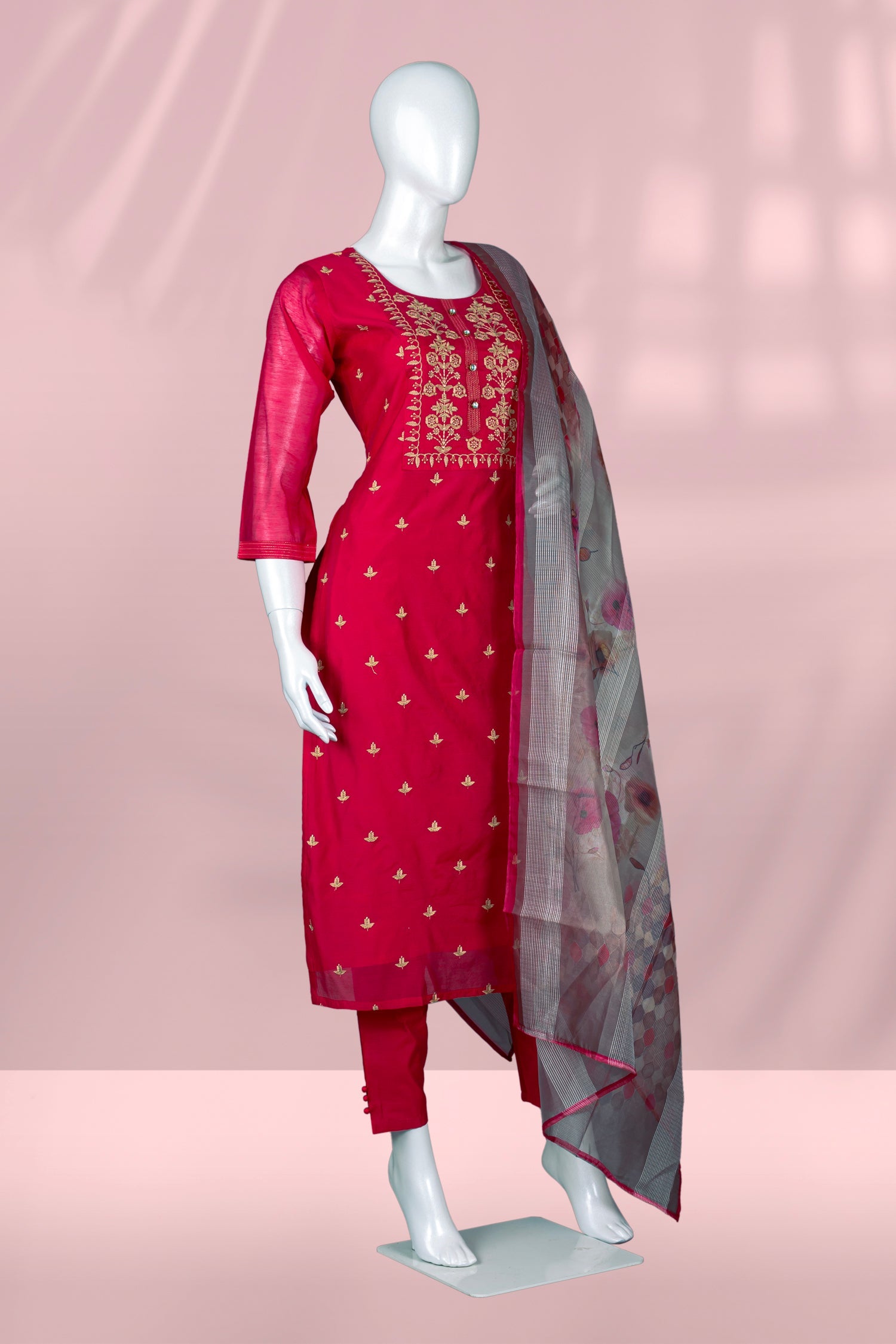 Rani Pink Colour Straight Cut Salwar Suit -Salwar Suit- Just Salwars