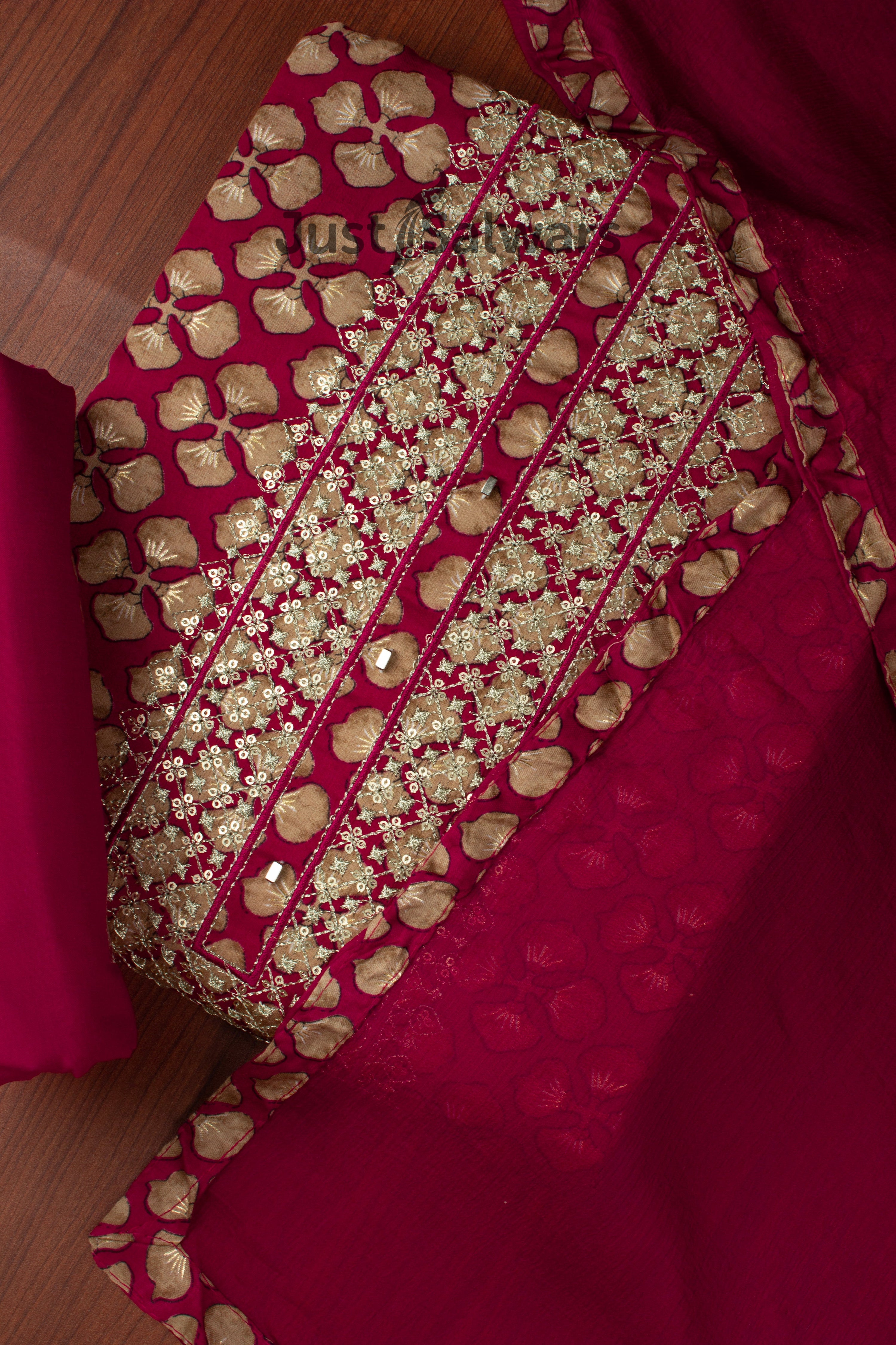 Rani Pink Colour Unstitched Dress Material -Dress Material- Just Salwars
