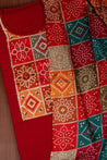 Red Colour Bandini Unstitched Dress Material -Dress Material- Just Salwars