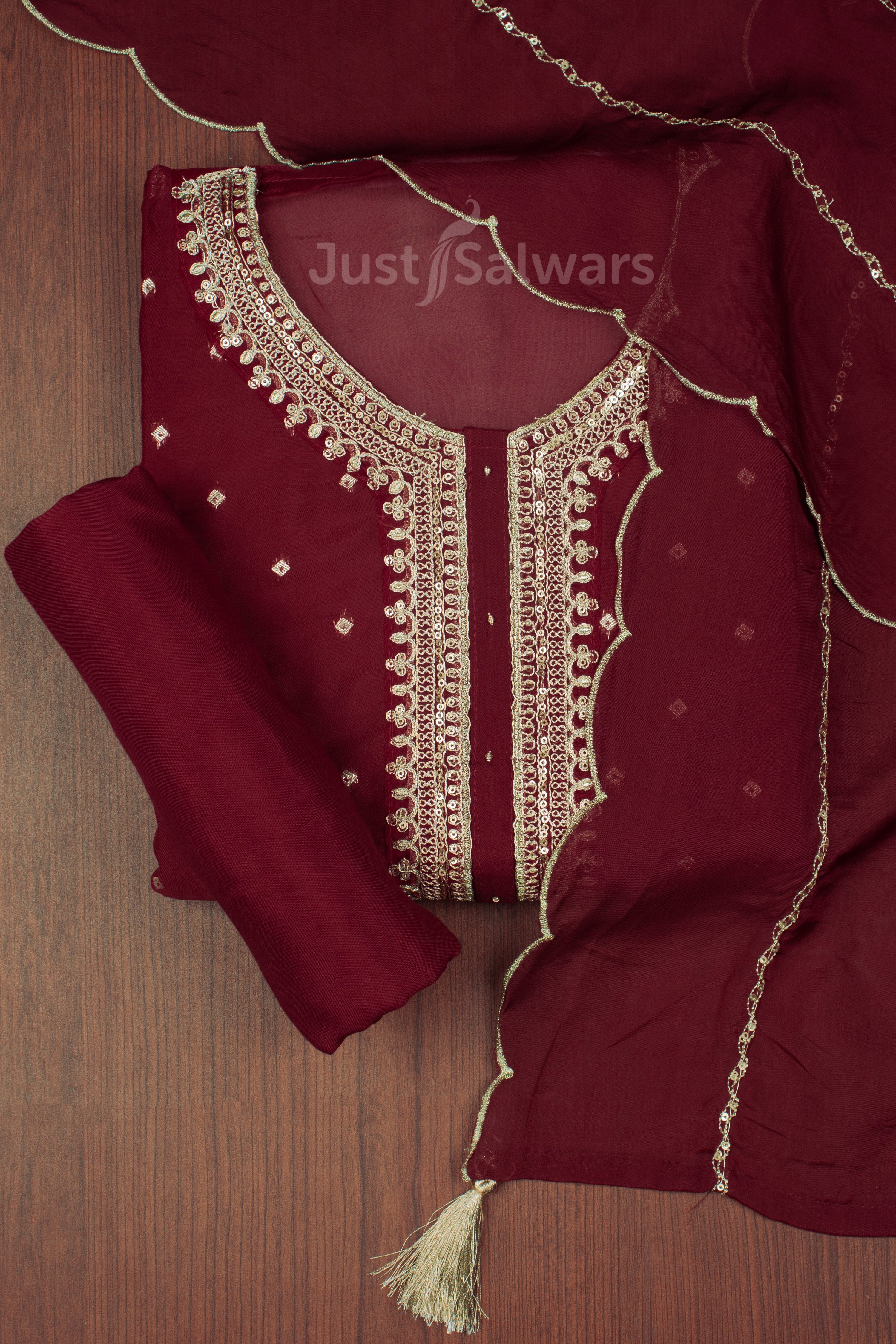 Red Colour Unstitched Dress Material -Dress Material- Just Salwars
