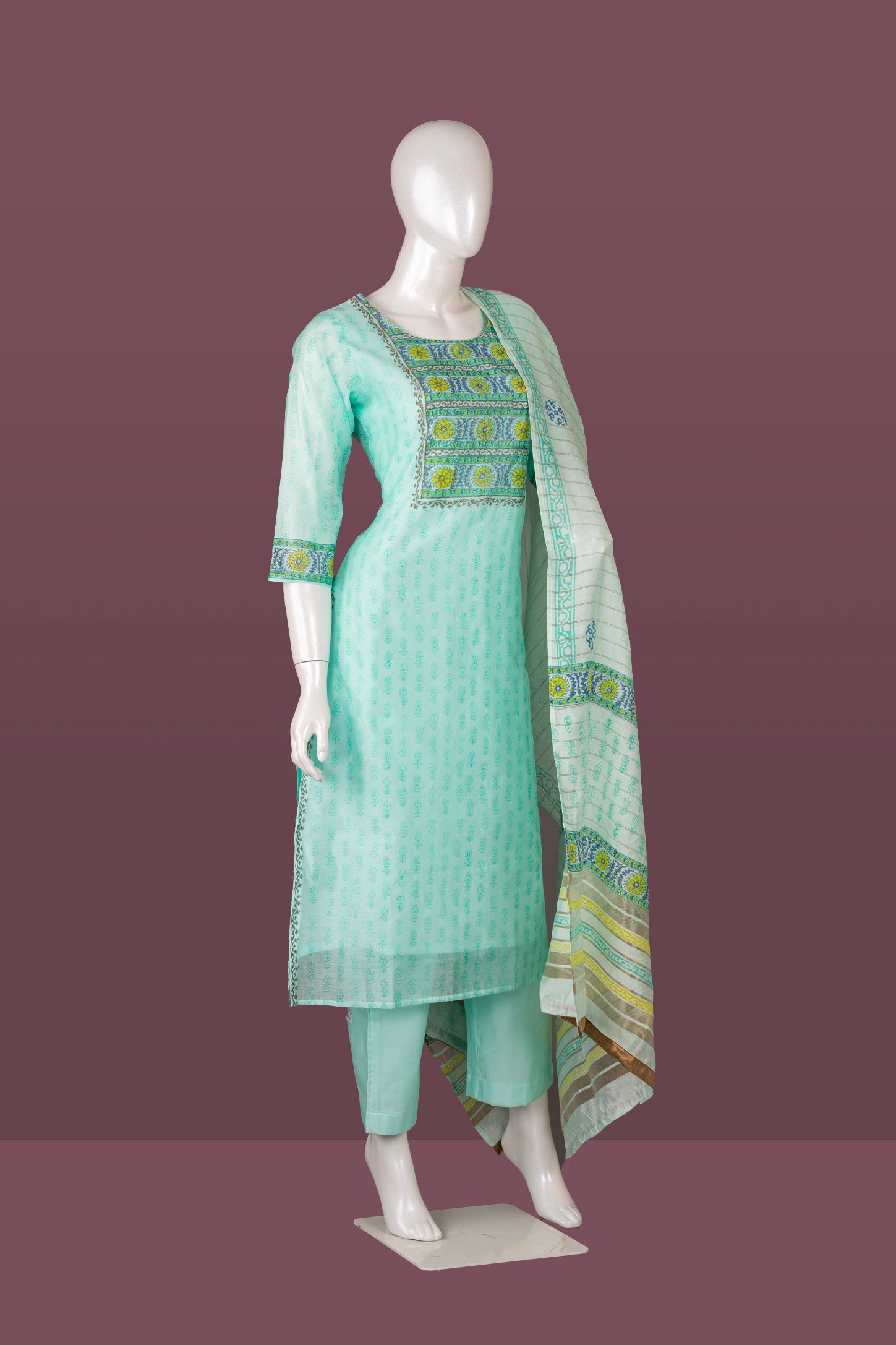 Sea Green Colour Straight Cut Salwar Suit -Salwar Suit- Just Salwars