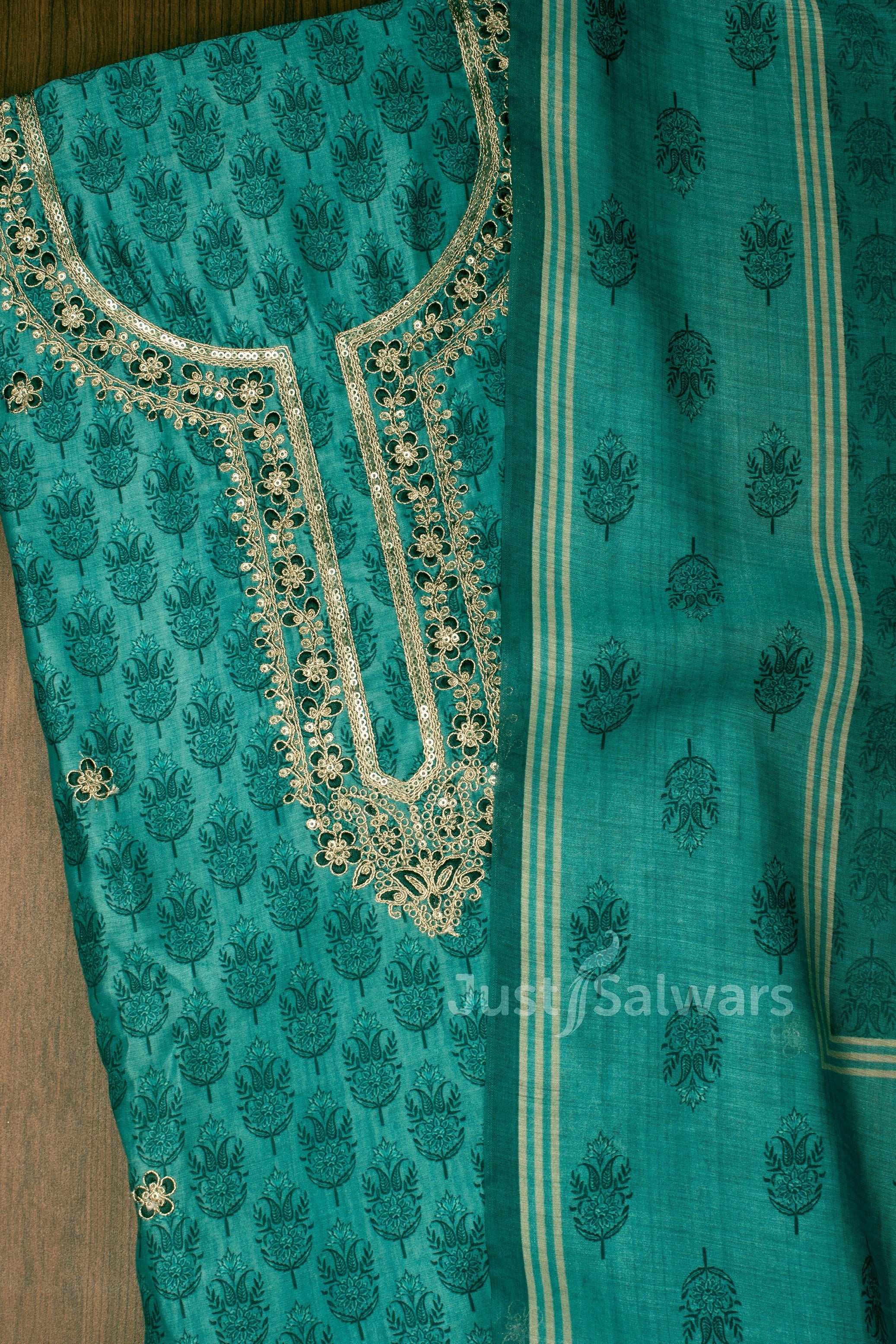 Sea Green Colour Unstitched Dress Material -Dress Material- Just Salwars