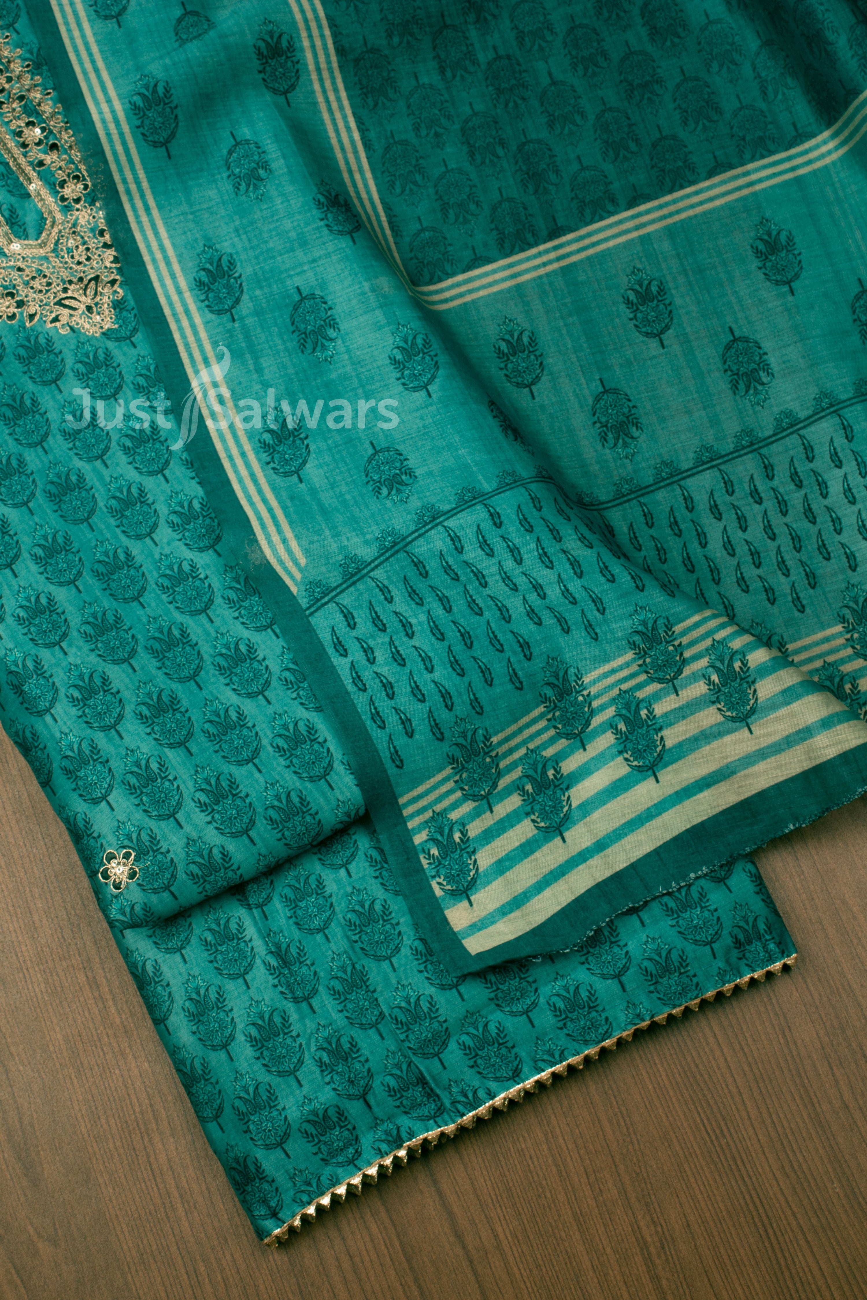 Sea Green Colour Unstitched Dress Material -Dress Material- Just Salwars
