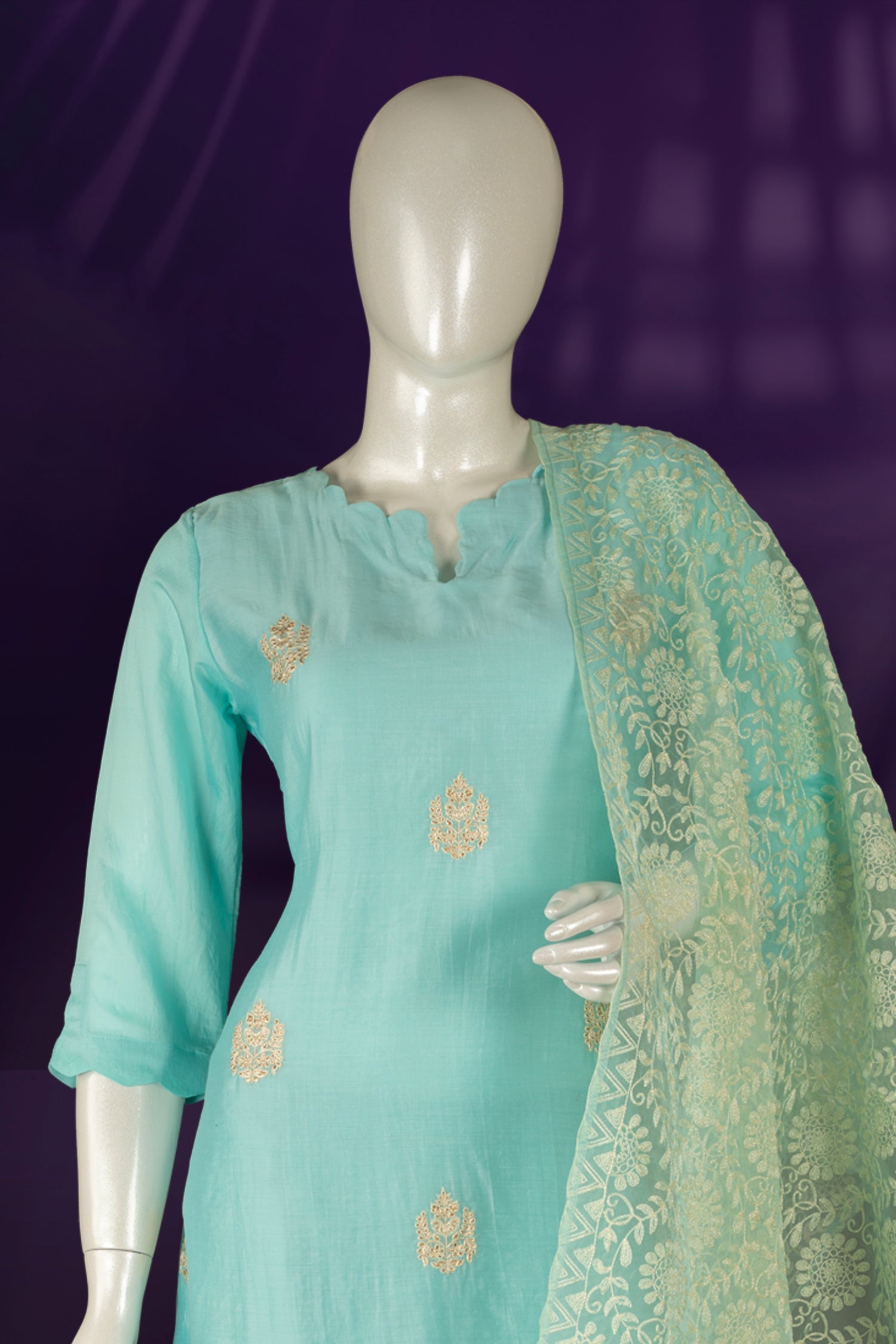 Sky Blue Colour Muslin Straight Cut Salwar Suit -Salwar Suit- Just Salwars