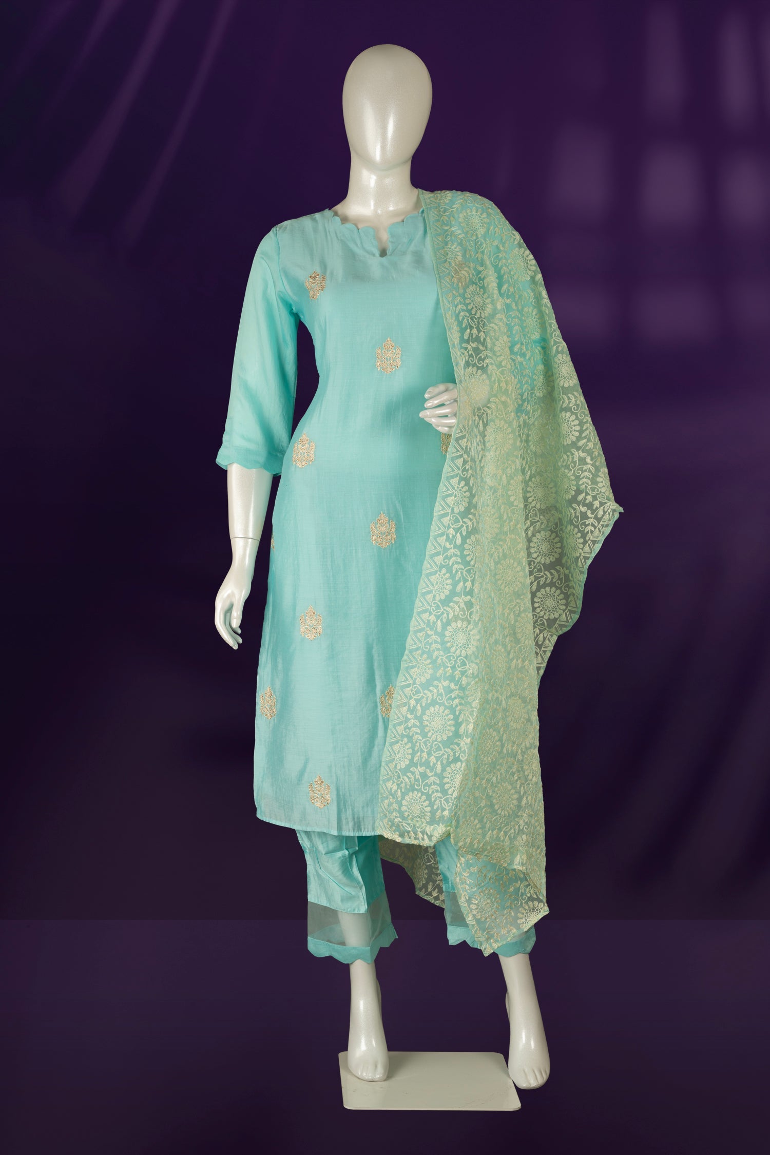 Sky Blue Colour Muslin Straight Cut Salwar Suit -Salwar Suit- Just Salwars