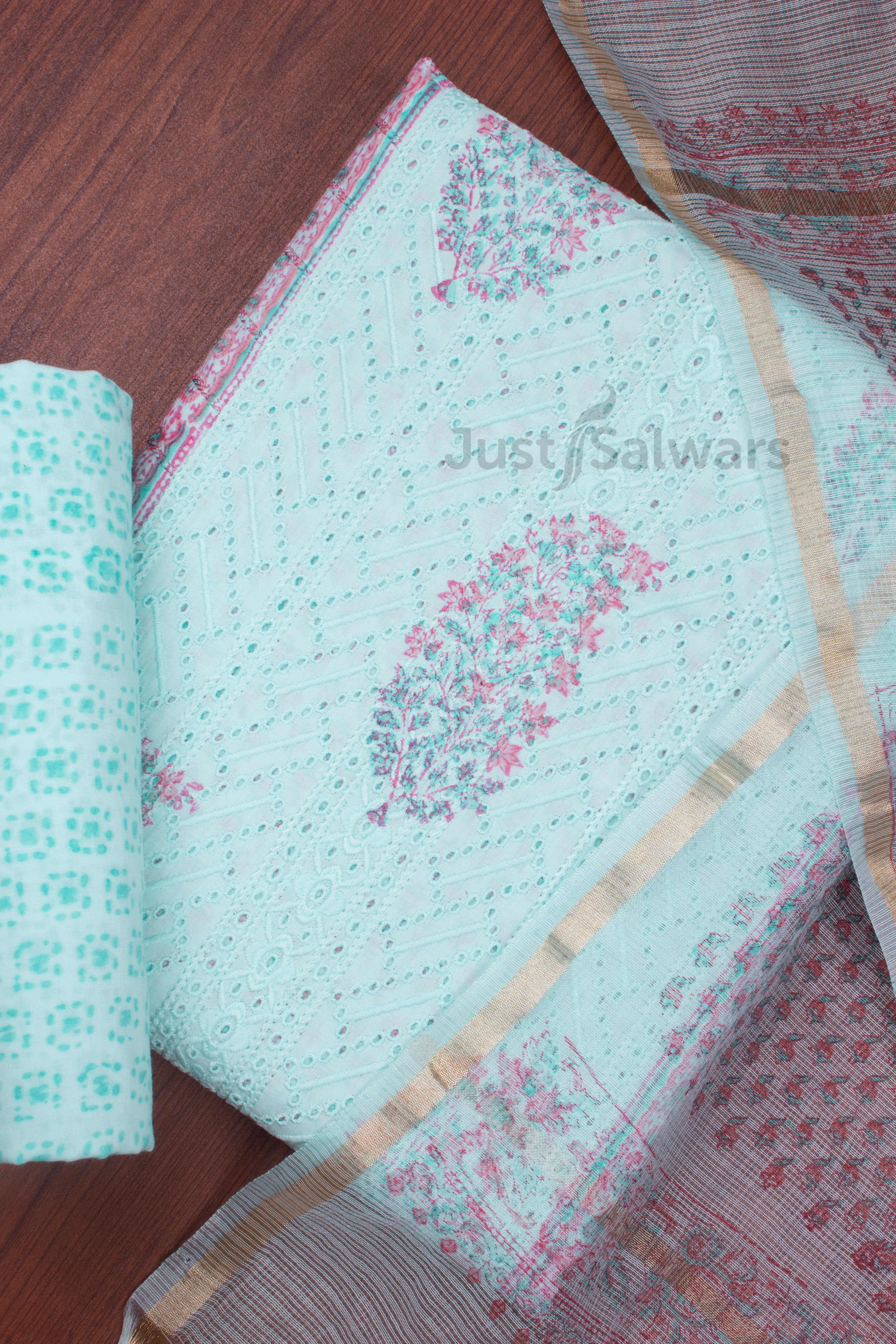 Sky Blue Colour Unstitched Dress Material -Dress Material- Just Salwars