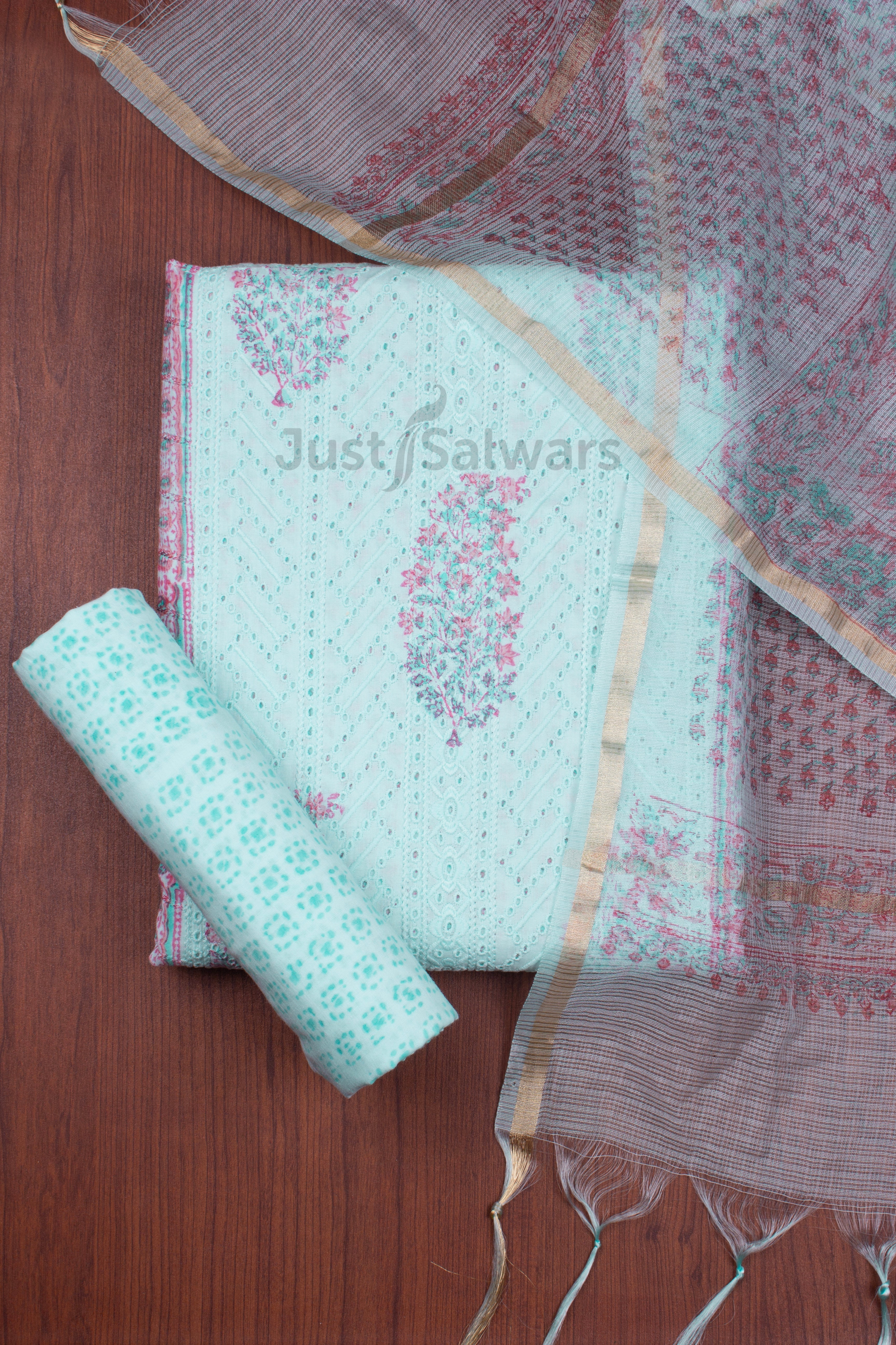 Sky Blue Colour Unstitched Dress Material -Dress Material- Just Salwars
