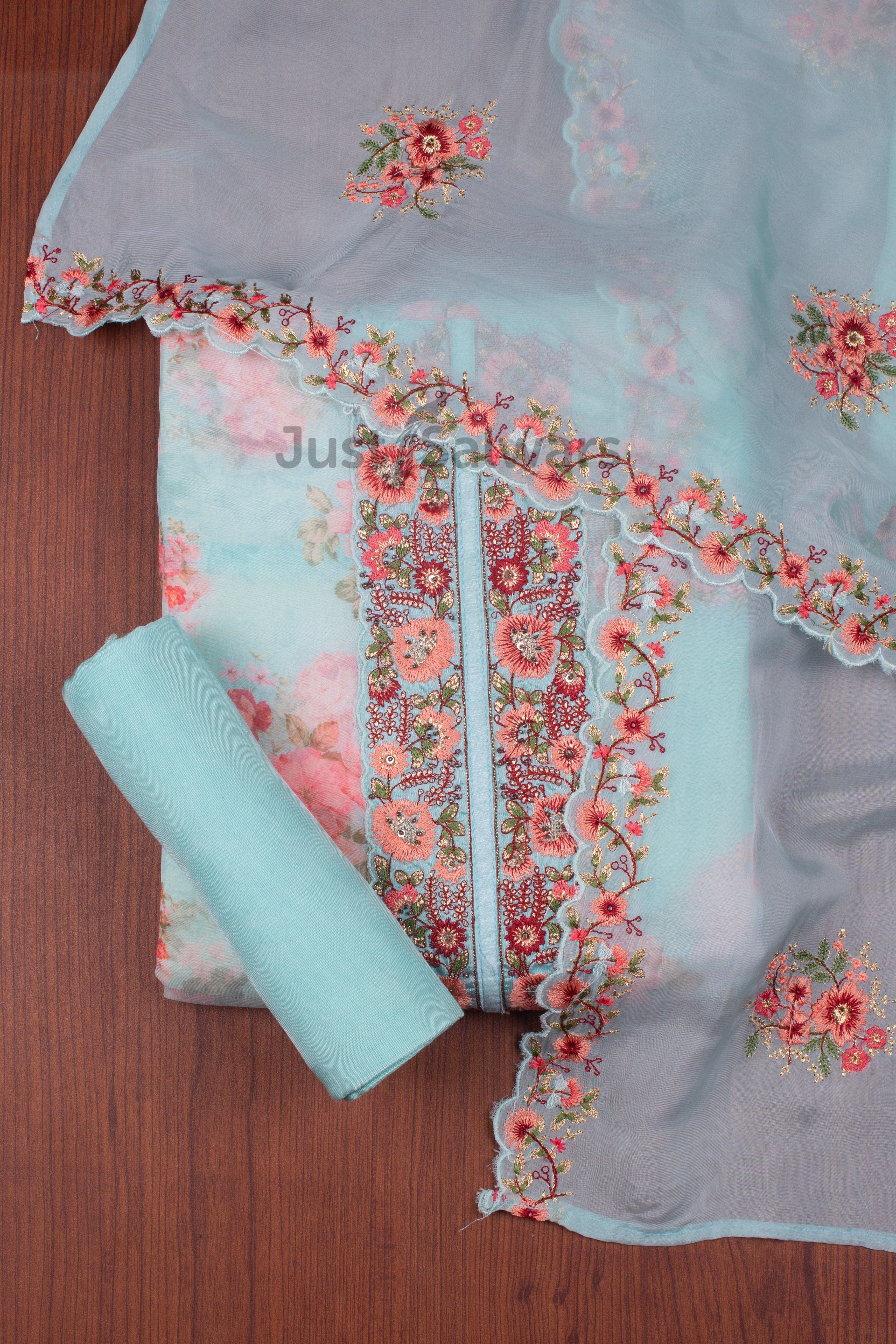 Sky Blue Colour Unstitched Dress Material -Dress Material- Just Salwars